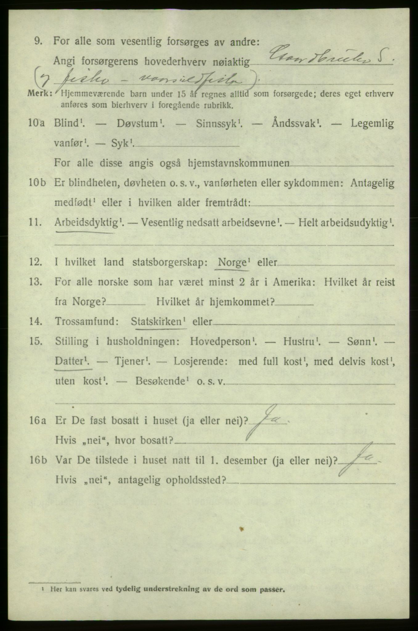 SAB, 1920 census for Bremnes, 1920, p. 4033