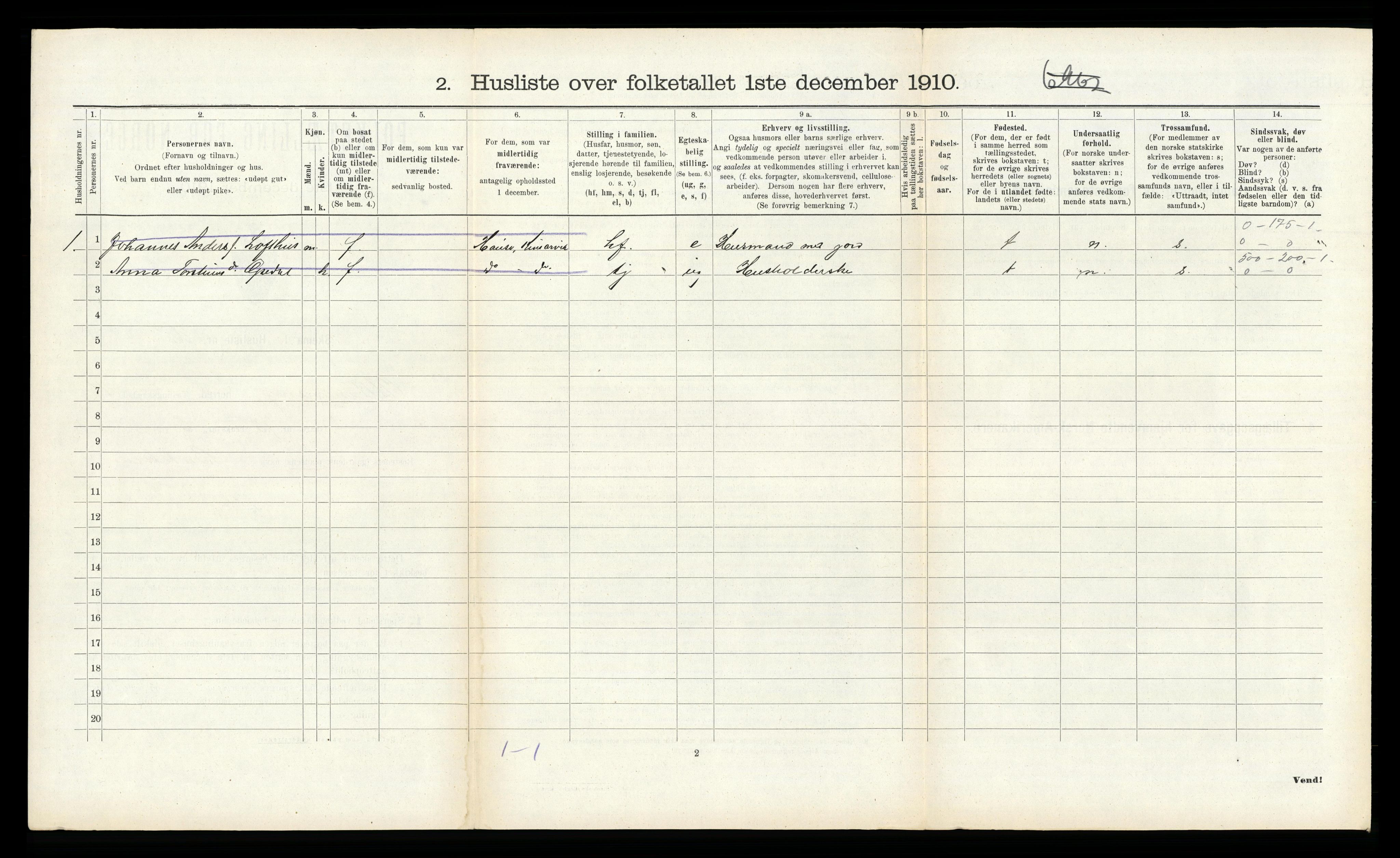 RA, 1910 census for Ullensvang, 1910, p. 2018
