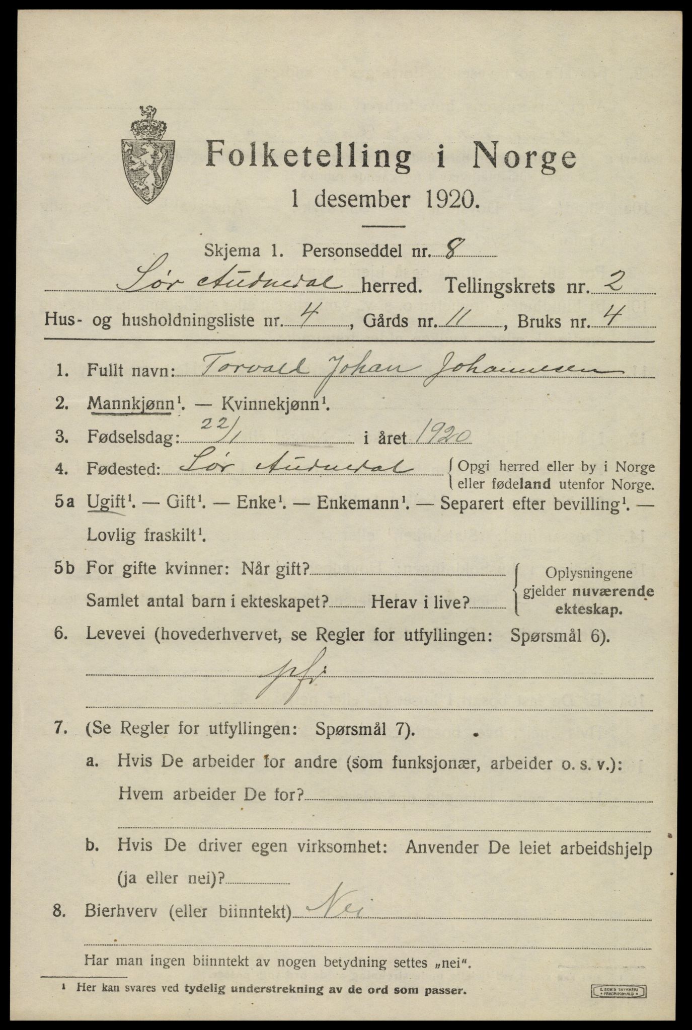 SAK, 1920 census for Sør-Audnedal, 1920, p. 1625