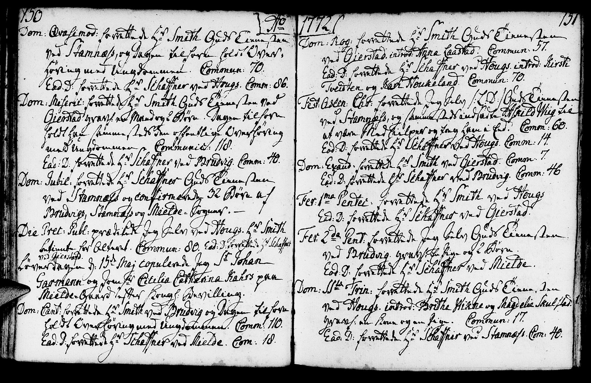 Haus sokneprestembete, AV/SAB-A-75601/H/Haa: Parish register (official) no. A 9, 1767-1781, p. 150-151