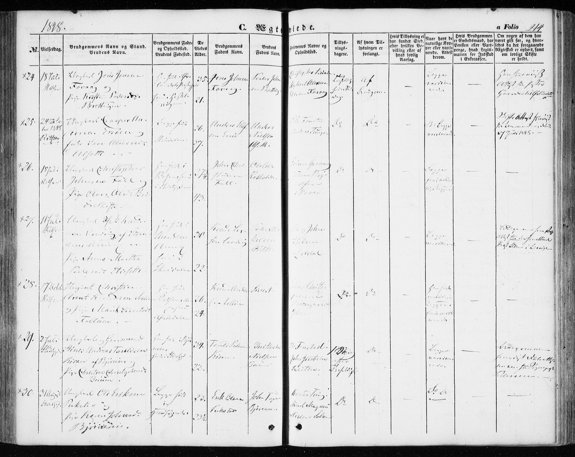 Ministerialprotokoller, klokkerbøker og fødselsregistre - Sør-Trøndelag, AV/SAT-A-1456/646/L0611: Parish register (official) no. 646A09, 1848-1857, p. 214