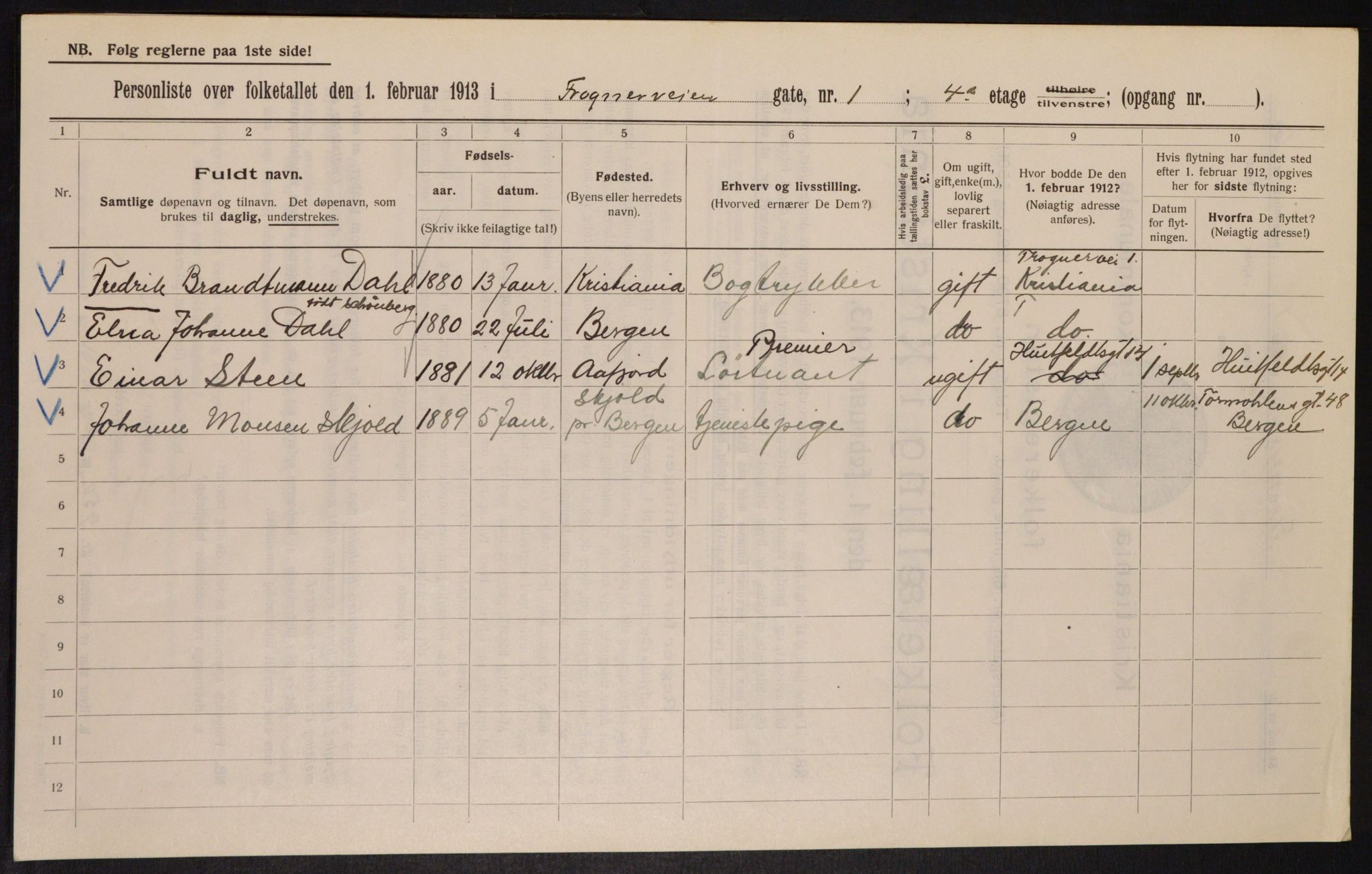 OBA, Municipal Census 1913 for Kristiania, 1913, p. 27216