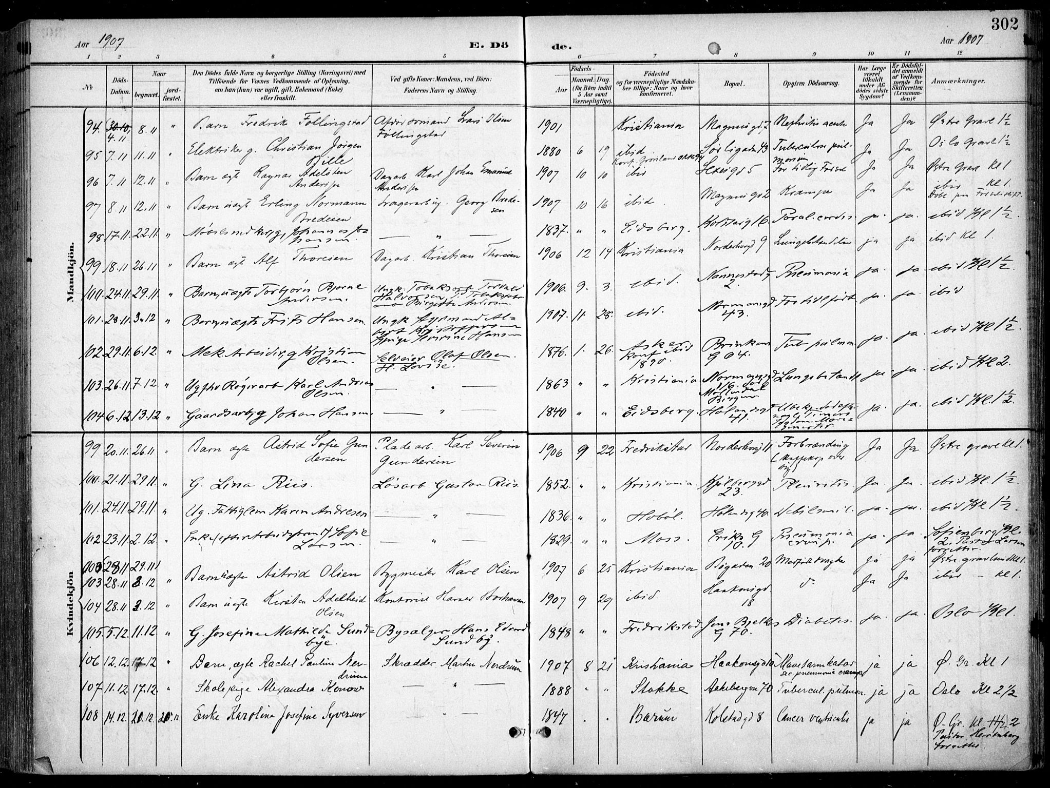 Kampen prestekontor Kirkebøker, AV/SAO-A-10853/F/Fa/L0009: Parish register (official) no. I 9, 1899-1911, p. 302