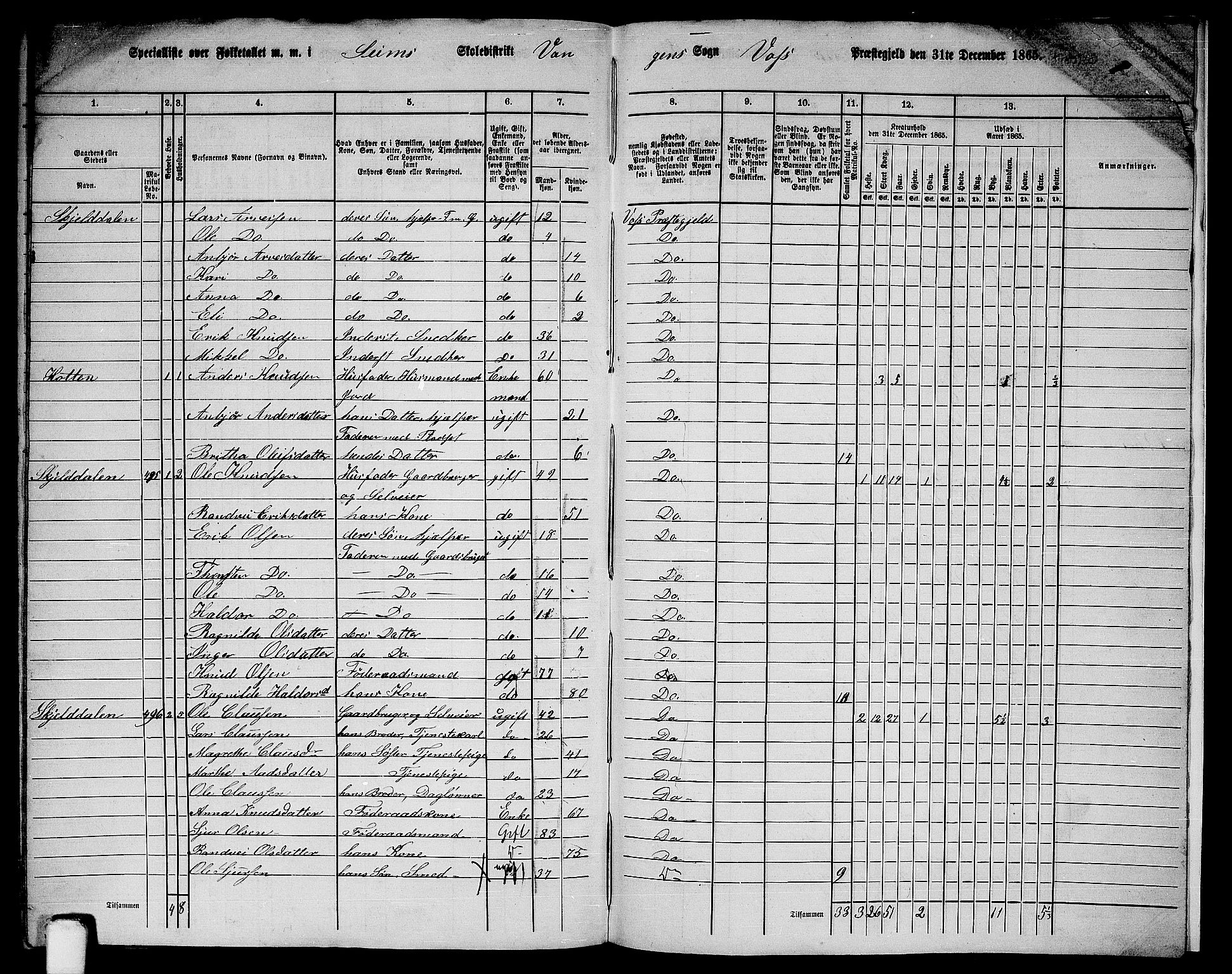 RA, 1865 census for Voss, 1865, p. 222