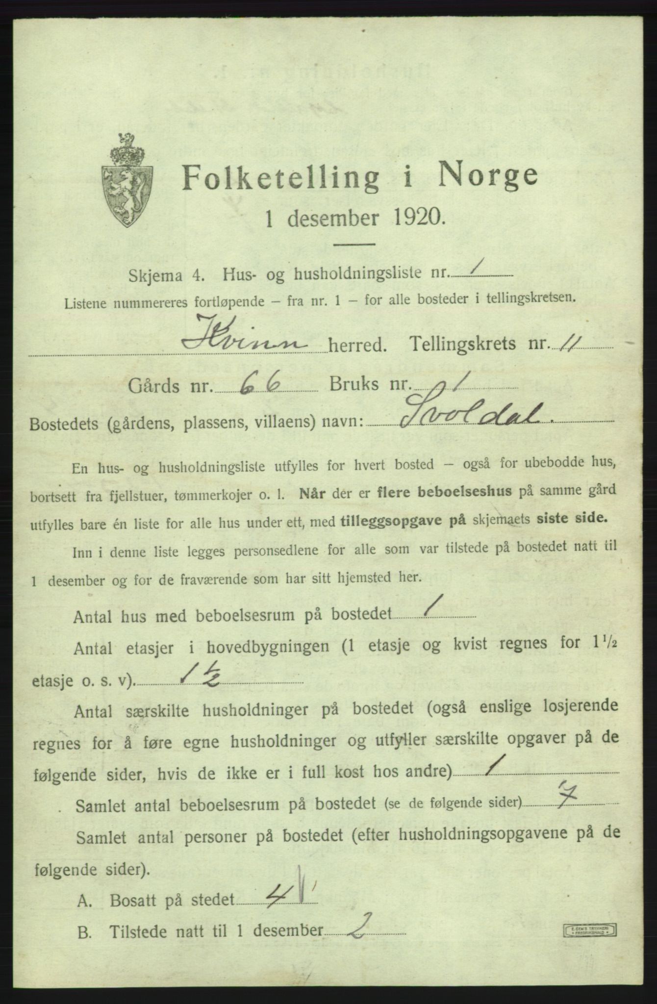 SAB, 1920 census for Kvinnherad, 1920, p. 1196