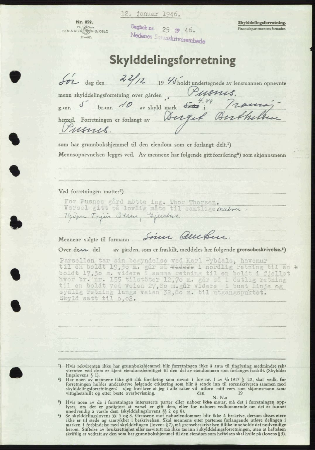 Nedenes sorenskriveri, SAK/1221-0006/G/Gb/Gba/L0054: Mortgage book no. A6c, 1946-1946, Diary no: : 25/1946