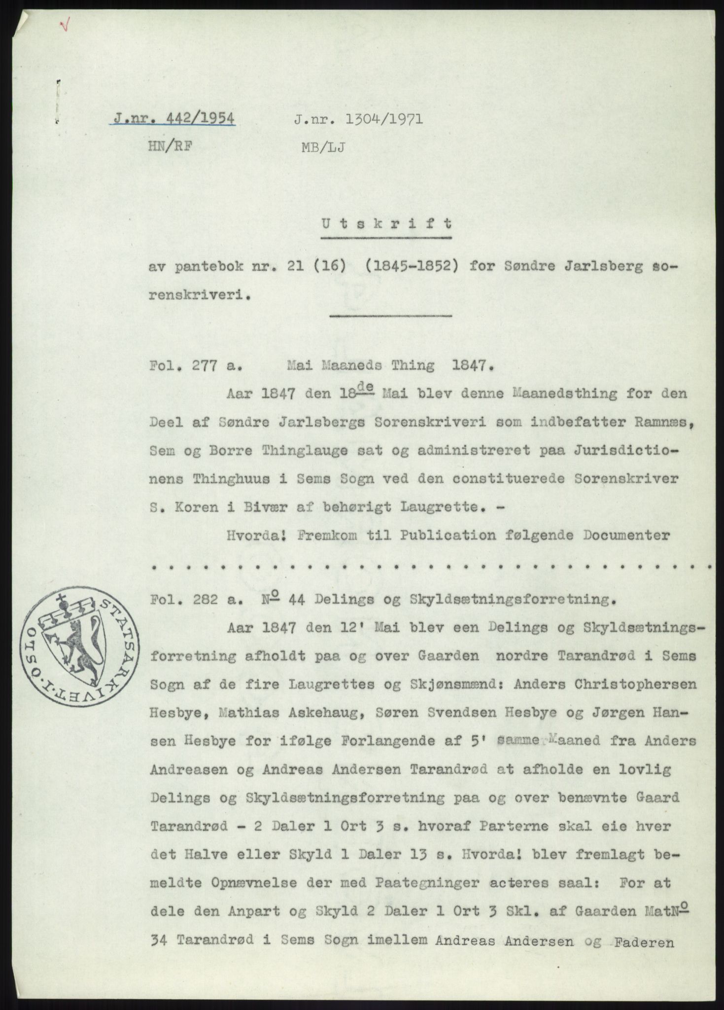 Statsarkivet i Kongsberg, SAKO/A-0001, 1944-1954, p. 71