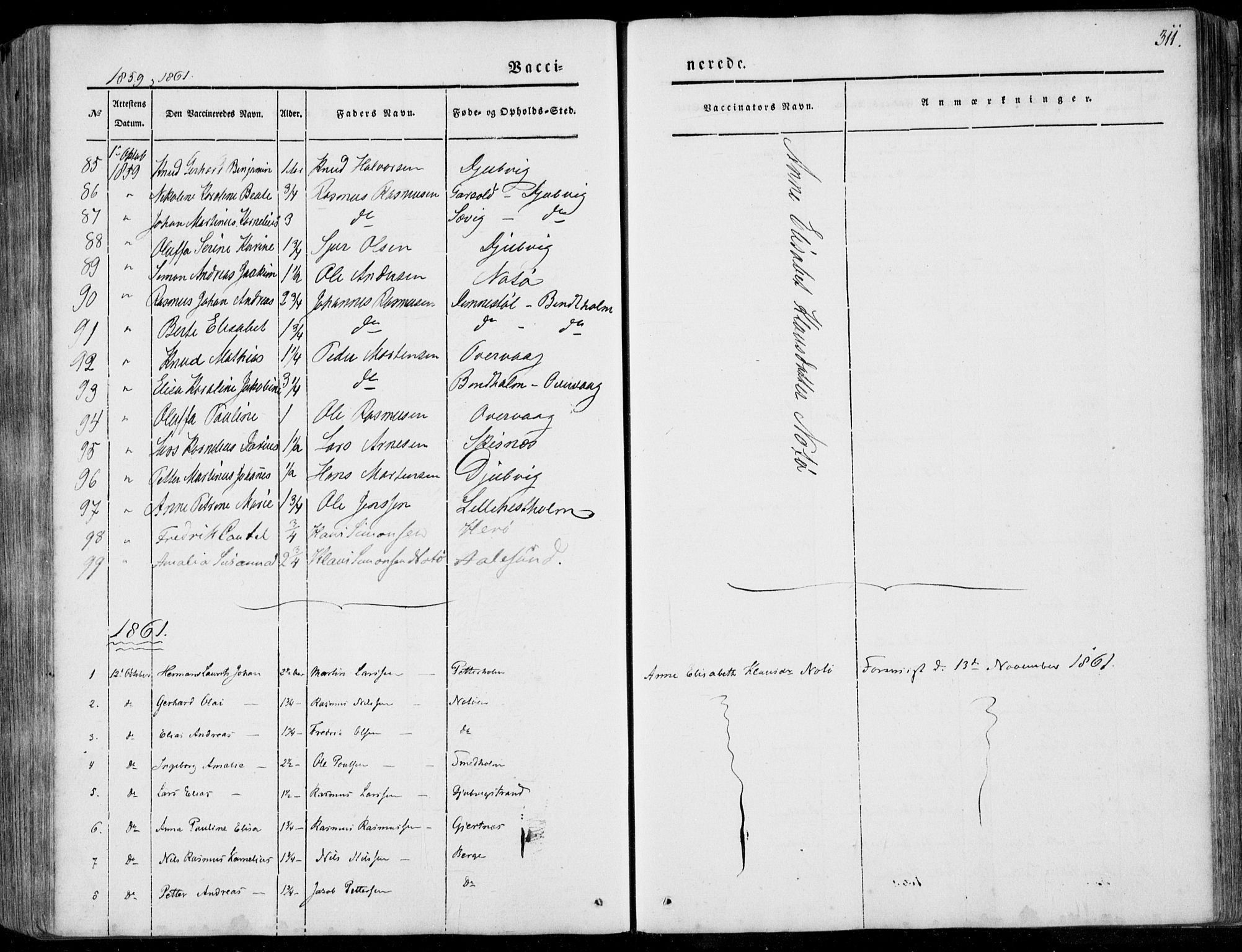 Ministerialprotokoller, klokkerbøker og fødselsregistre - Møre og Romsdal, AV/SAT-A-1454/507/L0070: Parish register (official) no. 507A05, 1842-1873, p. 311