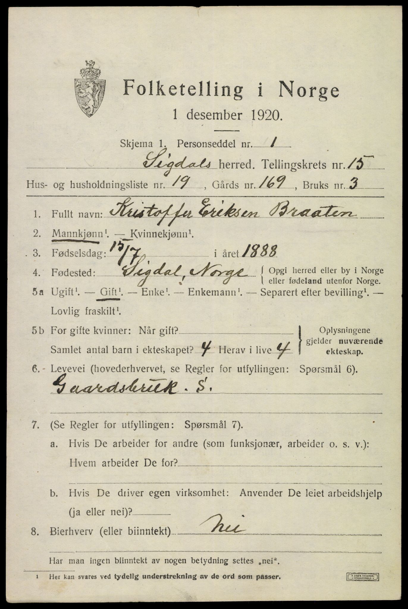 SAKO, 1920 census for Sigdal, 1920, p. 9174