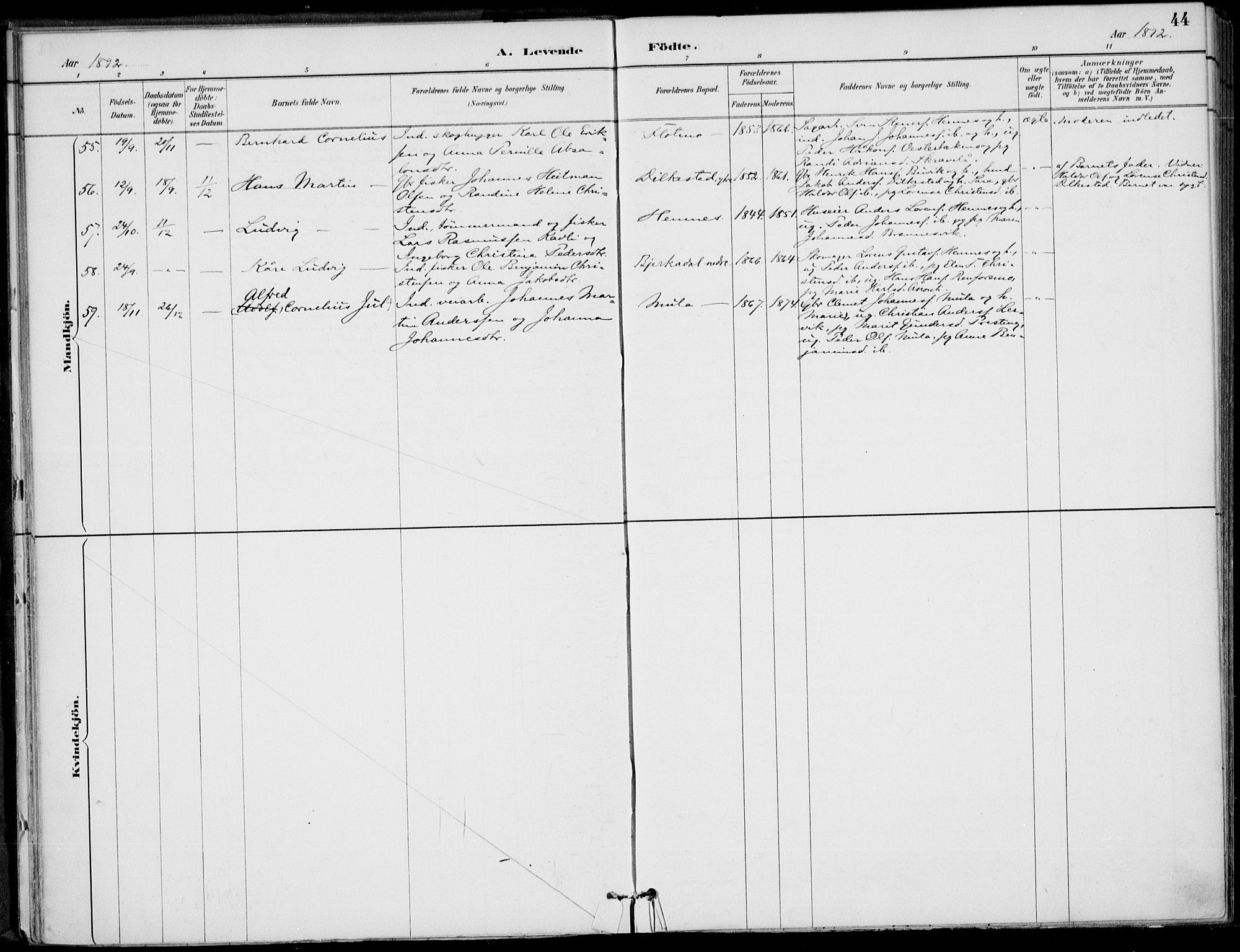 Ministerialprotokoller, klokkerbøker og fødselsregistre - Nordland, AV/SAT-A-1459/825/L0362: Parish register (official) no. 825A16, 1886-1908, p. 44