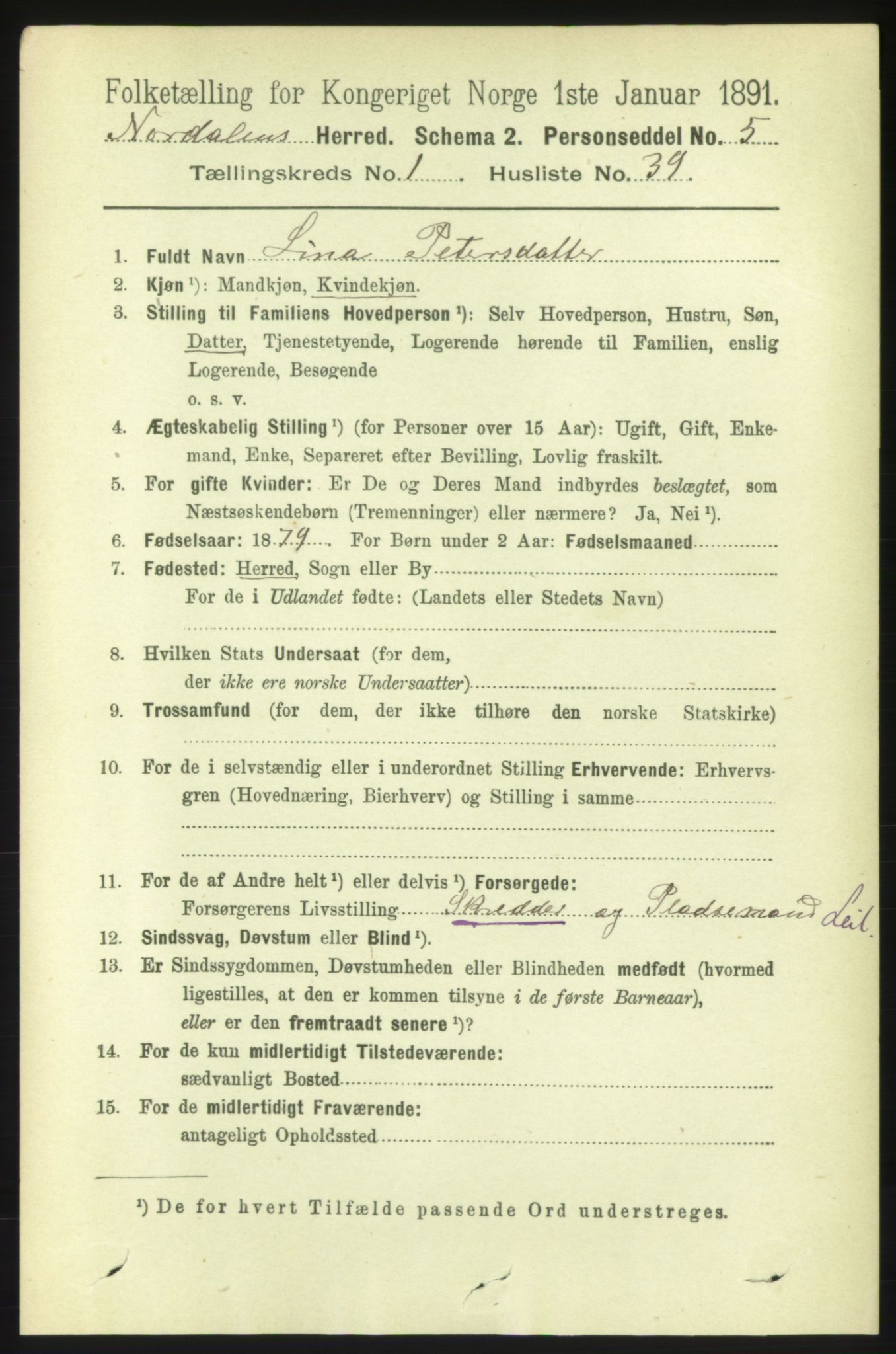 RA, 1891 census for 1524 Norddal, 1891, p. 301