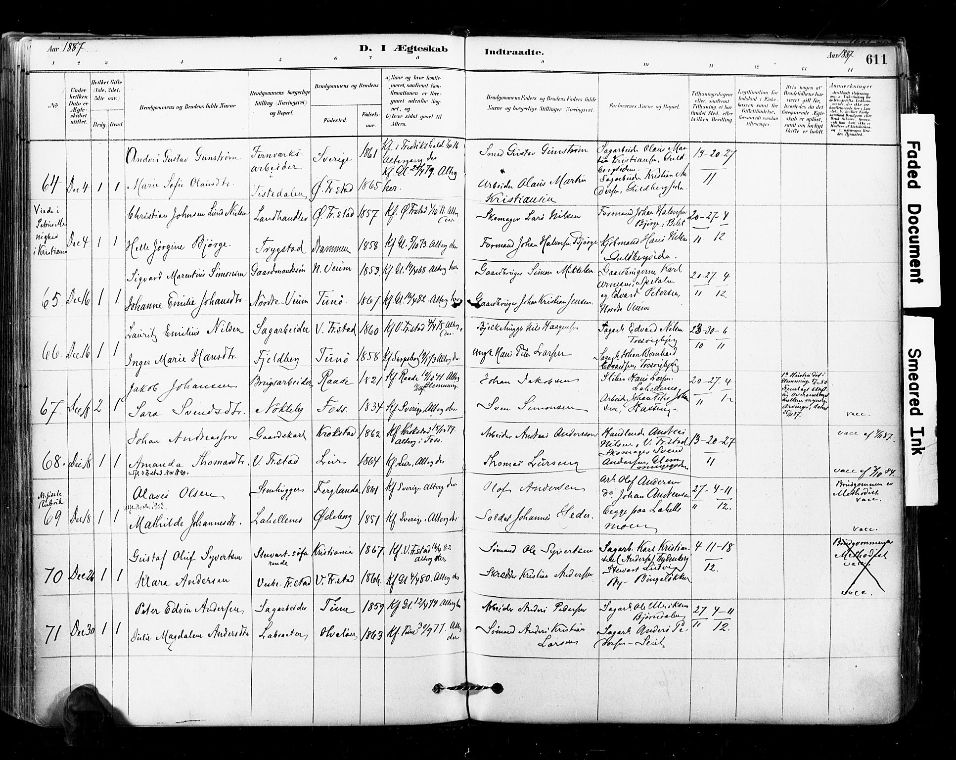 Glemmen prestekontor Kirkebøker, SAO/A-10908/F/Fa/L0011: Parish register (official) no. 11, 1878-1917, p. 611