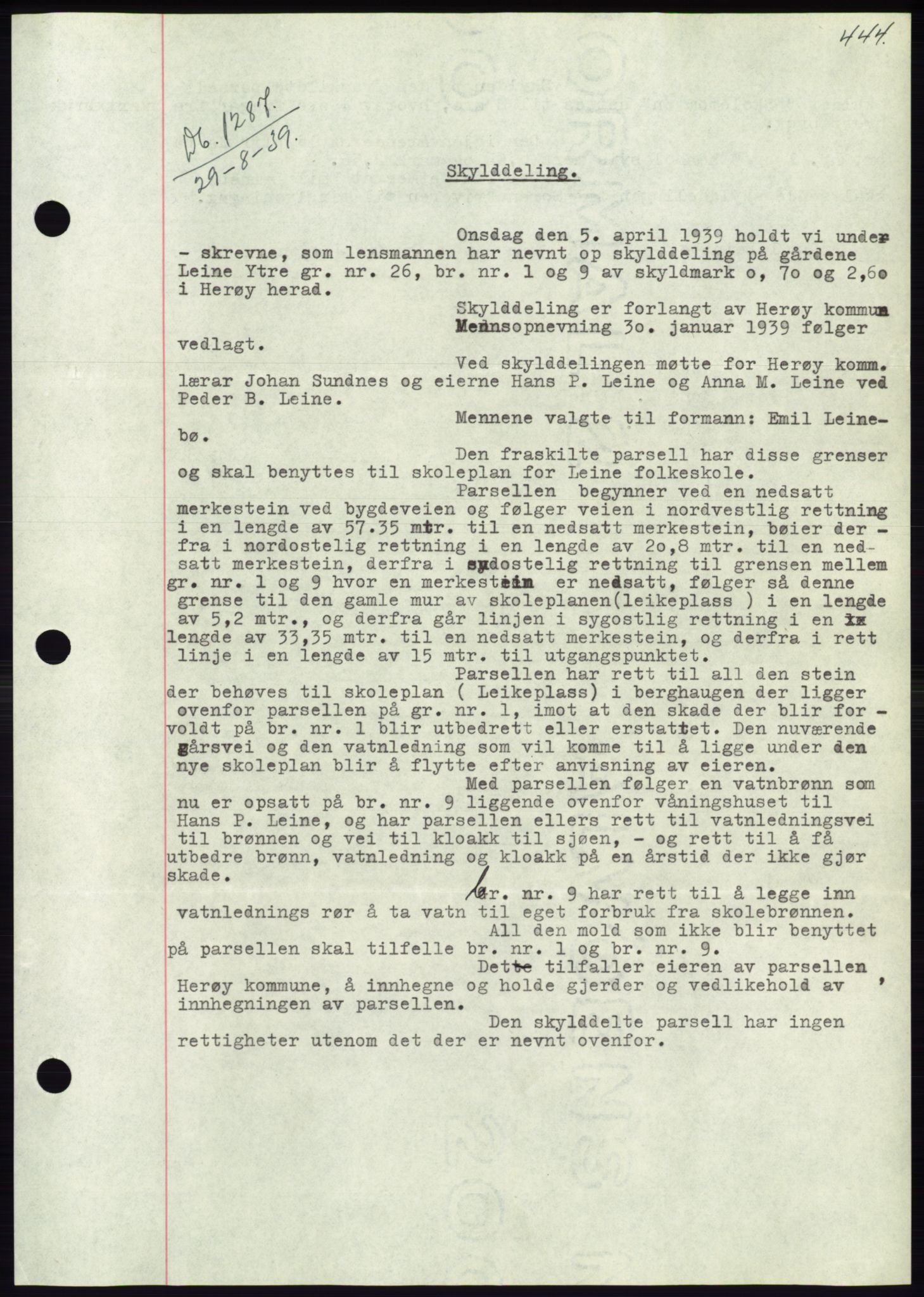 Søre Sunnmøre sorenskriveri, AV/SAT-A-4122/1/2/2C/L0068: Mortgage book no. 62, 1939-1939, Diary no: : 1287/1939