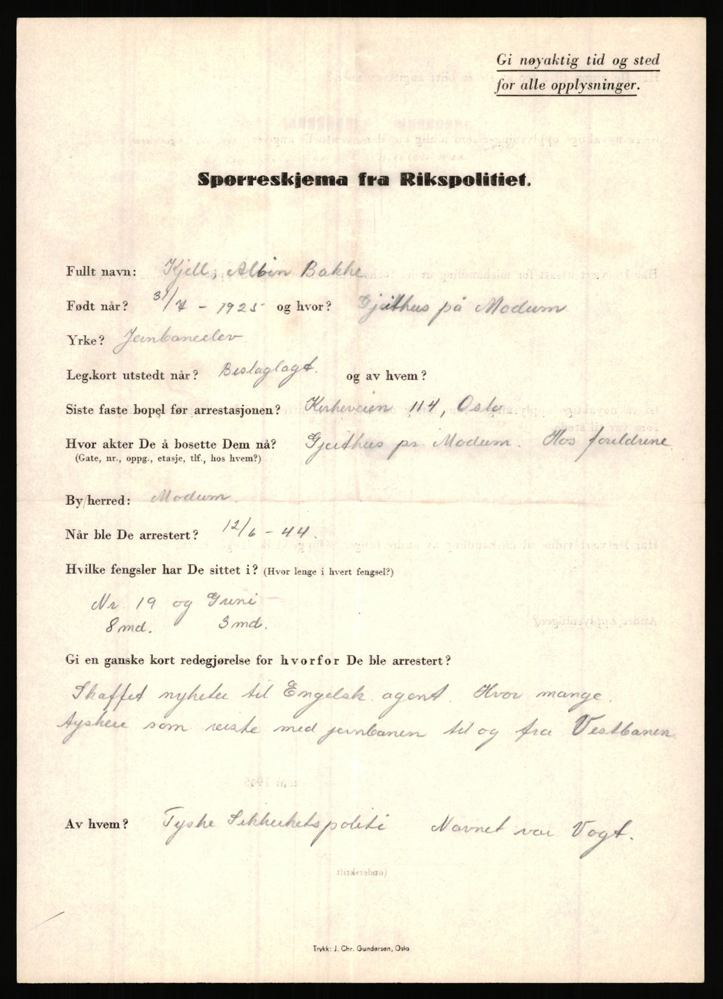 Rikspolitisjefen, AV/RA-S-1560/L/L0001: Abelseth, Rudolf - Berentsen, Odd, 1940-1945, p. 1103