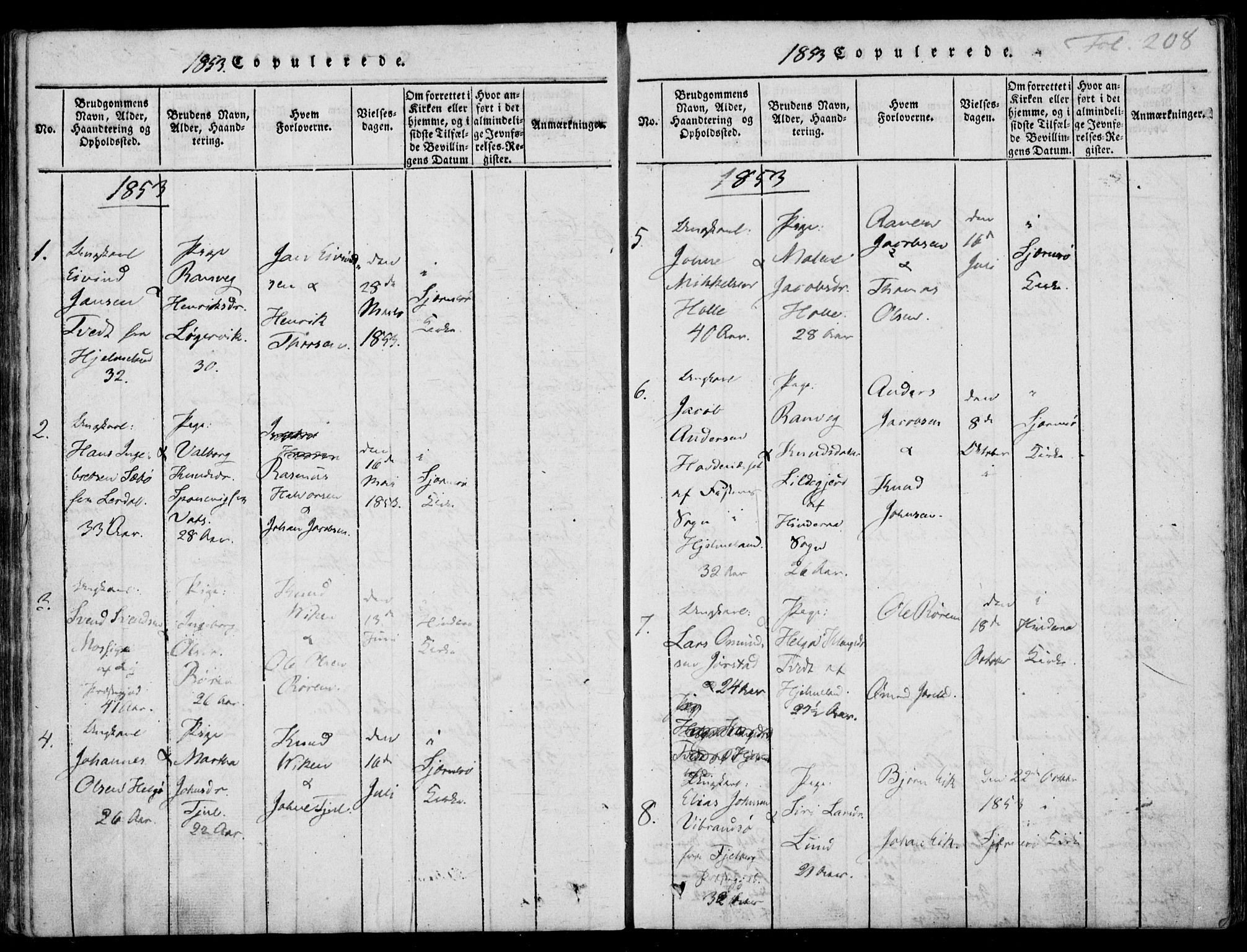 Nedstrand sokneprestkontor, AV/SAST-A-101841/01/IV: Parish register (official) no. A 7, 1816-1870, p. 208