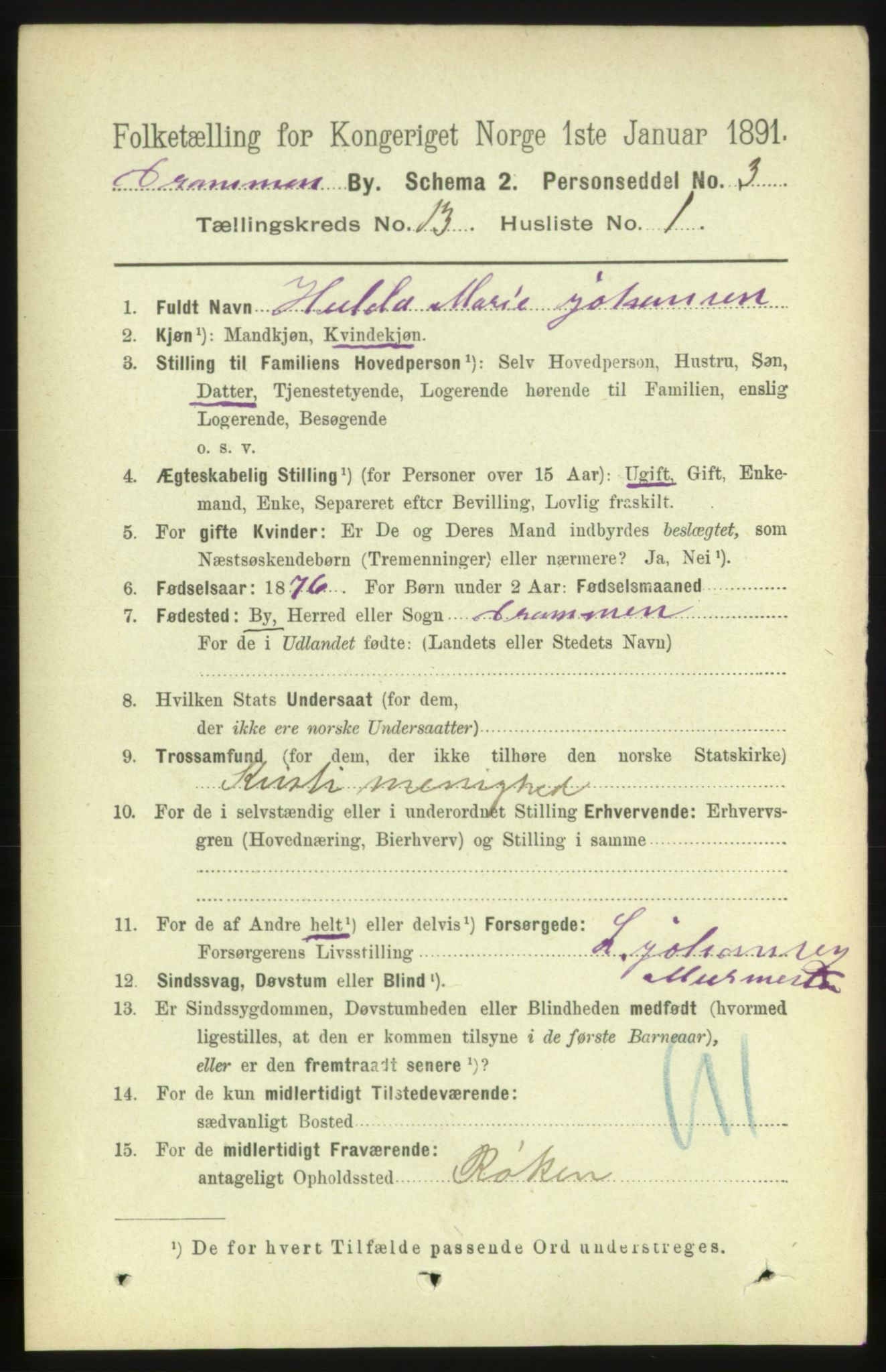 RA, 1891 census for 0602 Drammen, 1891, p. 9479