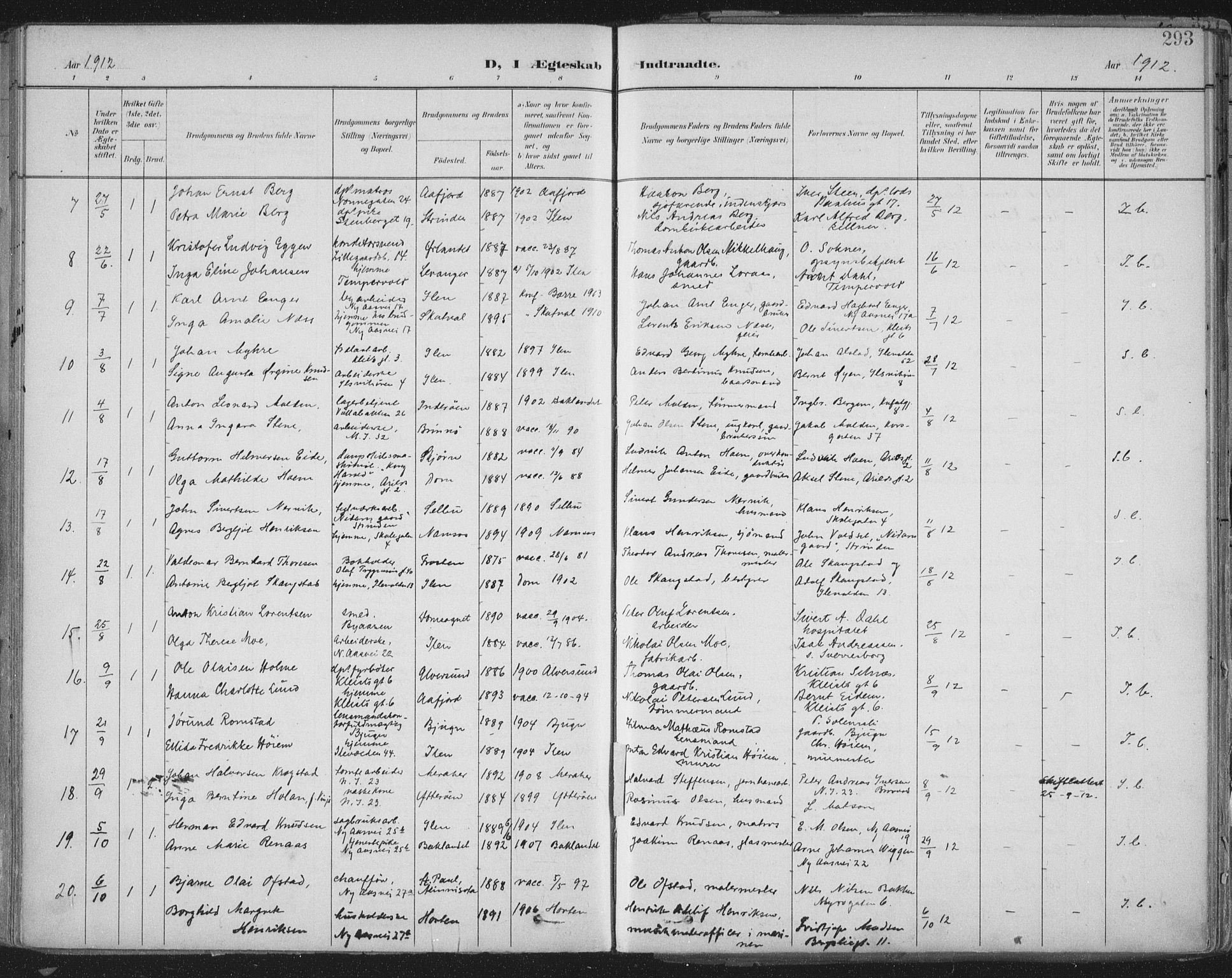 Ministerialprotokoller, klokkerbøker og fødselsregistre - Sør-Trøndelag, SAT/A-1456/603/L0167: Parish register (official) no. 603A06, 1896-1932, p. 293