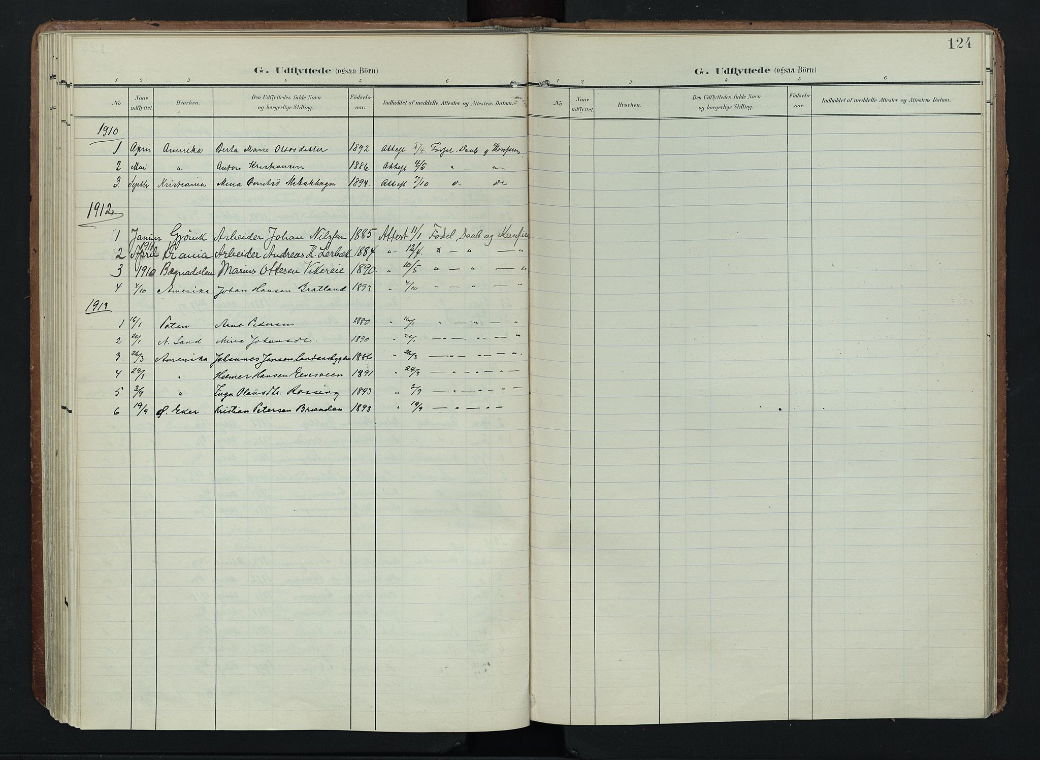 Søndre Land prestekontor, AV/SAH-PREST-122/K/L0005: Parish register (official) no. 5, 1905-1914, p. 124