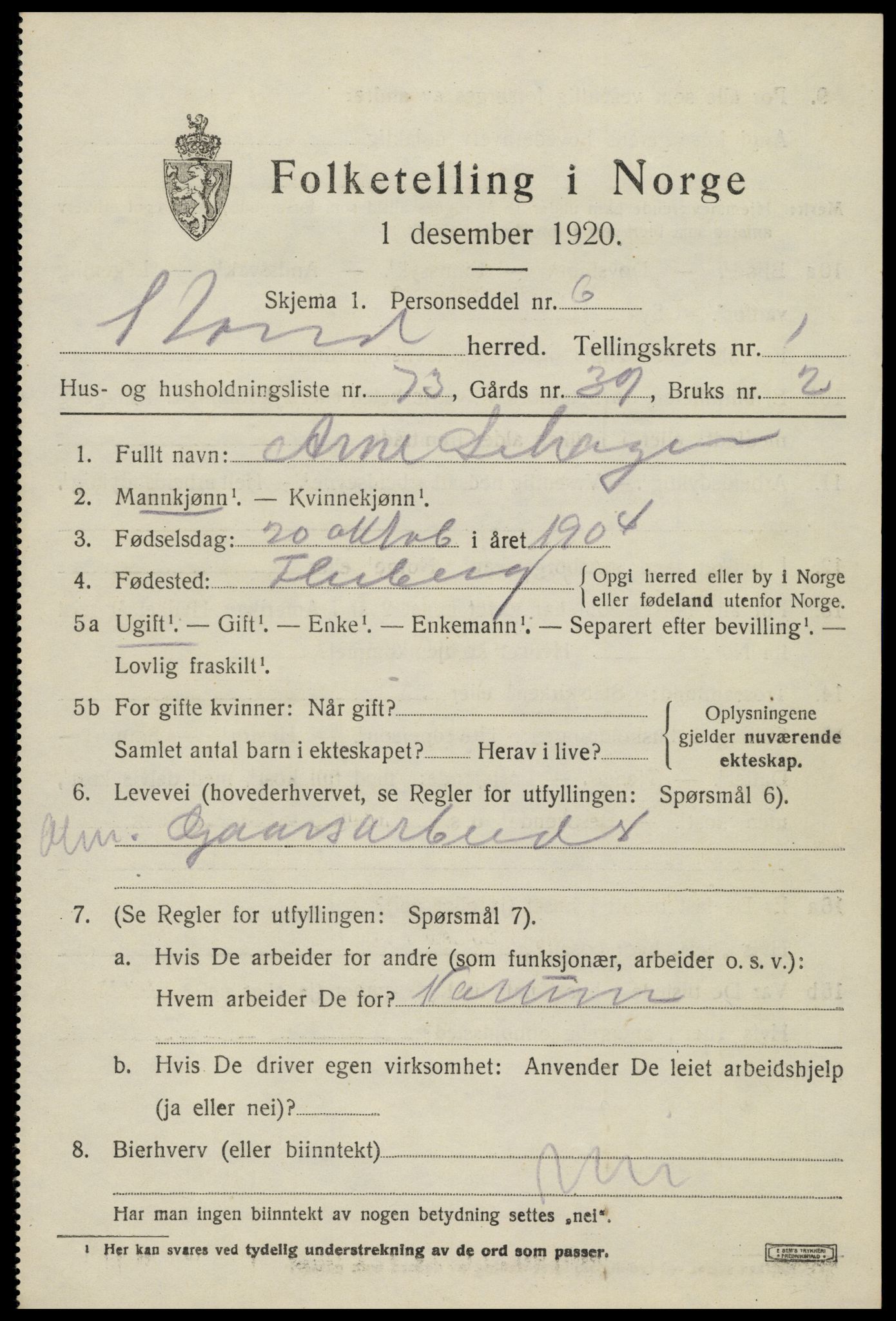 SAH, 1920 census for Søndre Land, 1920, p. 2187