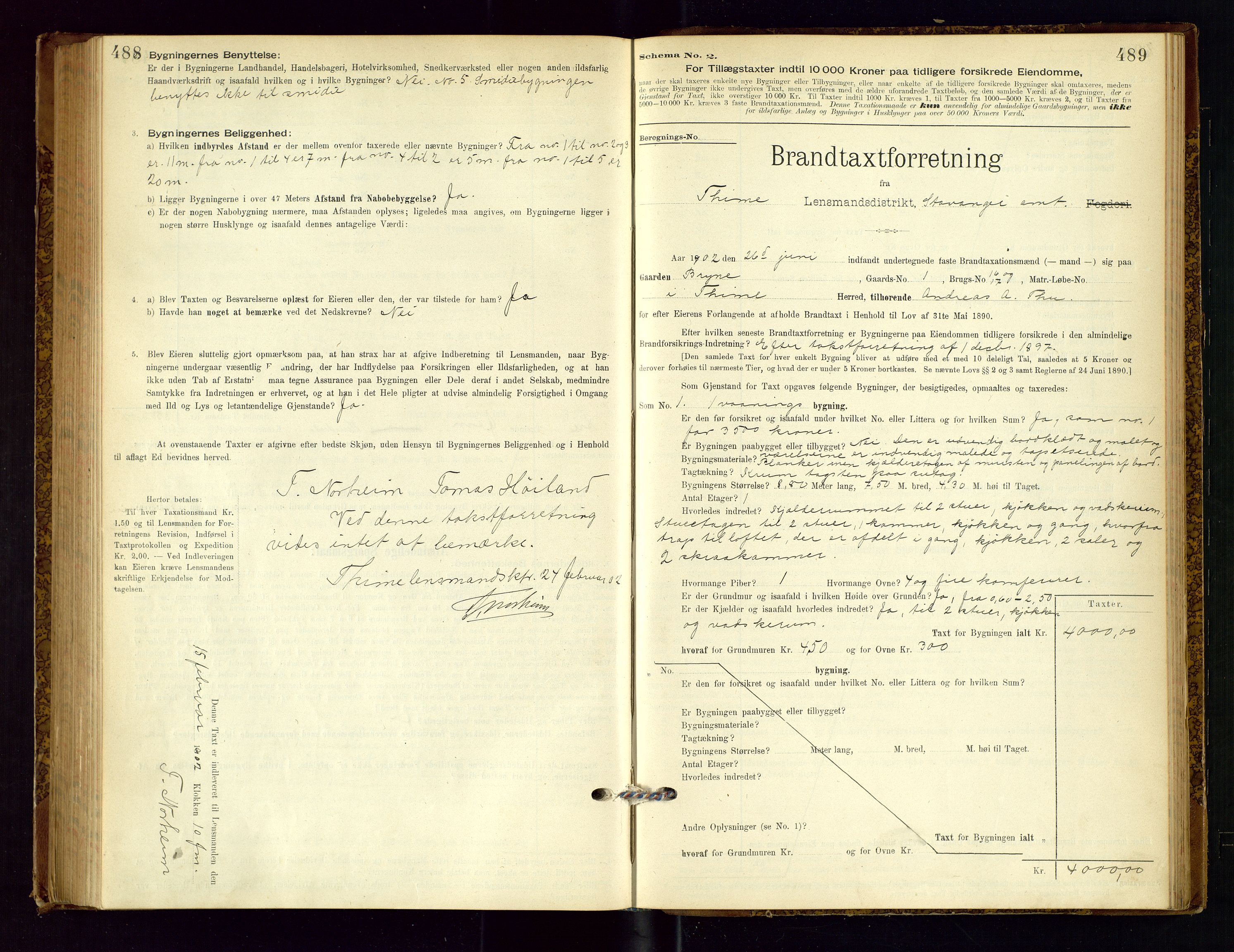 Time lensmannskontor, SAST/A-100420/Gob/L0001: Branntakstprotokoll, 1896-1914, p. 488-489