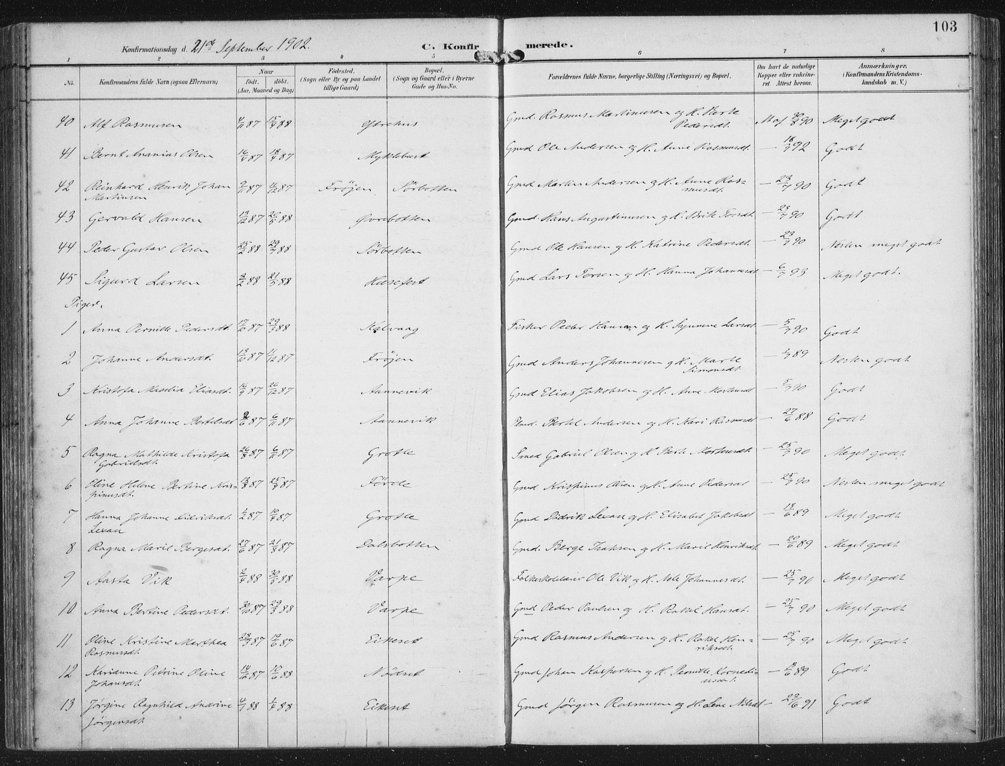 Bremanger sokneprestembete, AV/SAB-A-82201/H/Haa/Haab/L0002: Parish register (official) no. B  2, 1896-1908, p. 103