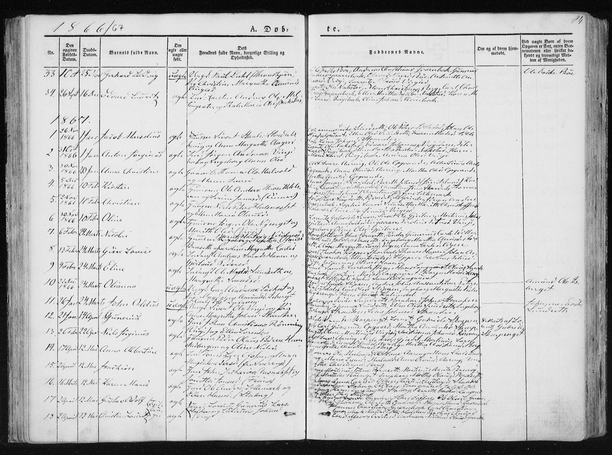 Ministerialprotokoller, klokkerbøker og fødselsregistre - Nord-Trøndelag, SAT/A-1458/733/L0323: Parish register (official) no. 733A02, 1843-1870, p. 84