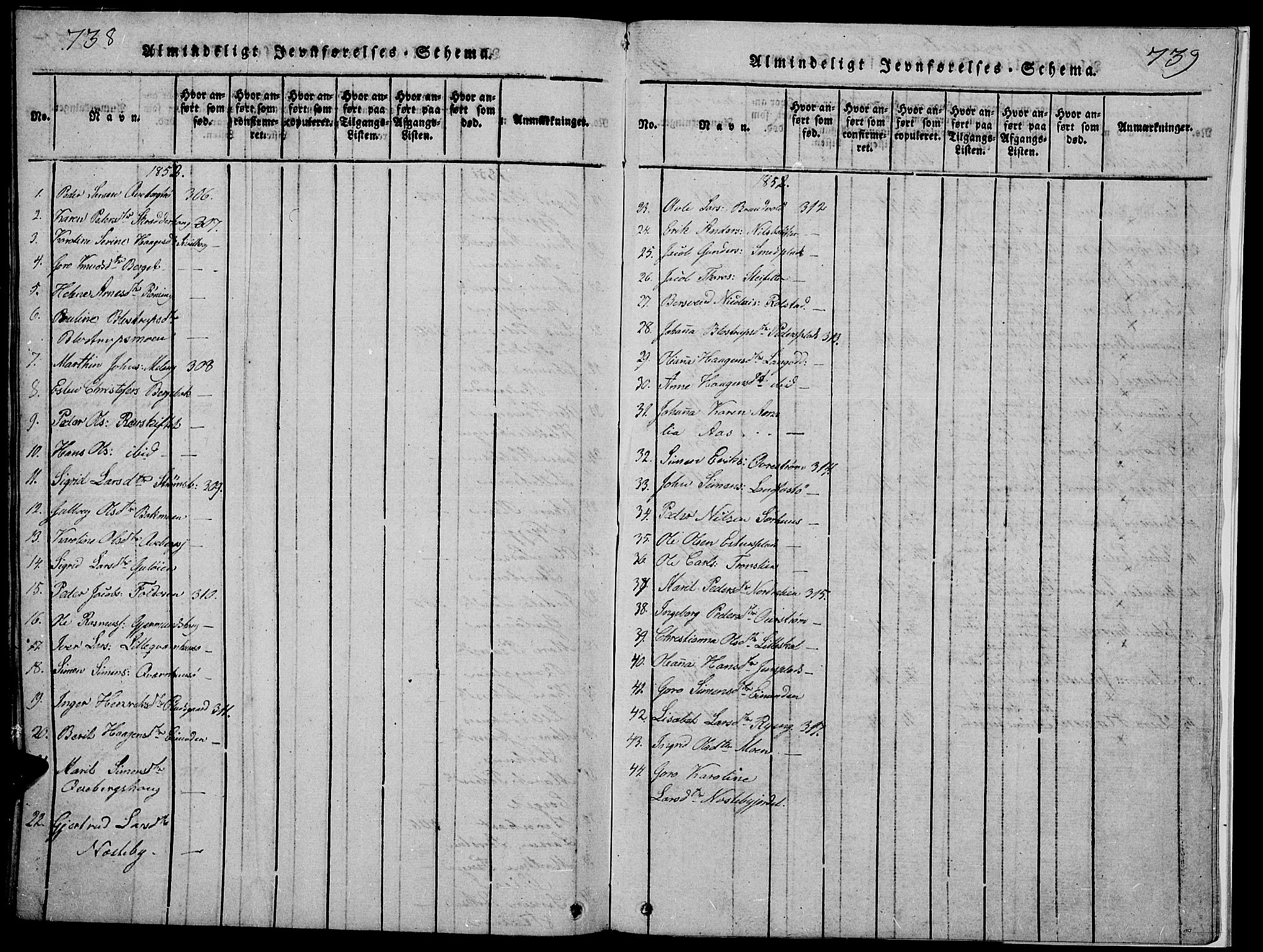 Tynset prestekontor, AV/SAH-PREST-058/H/Ha/Hab/L0002: Parish register (copy) no. 2, 1814-1862, p. 738-739