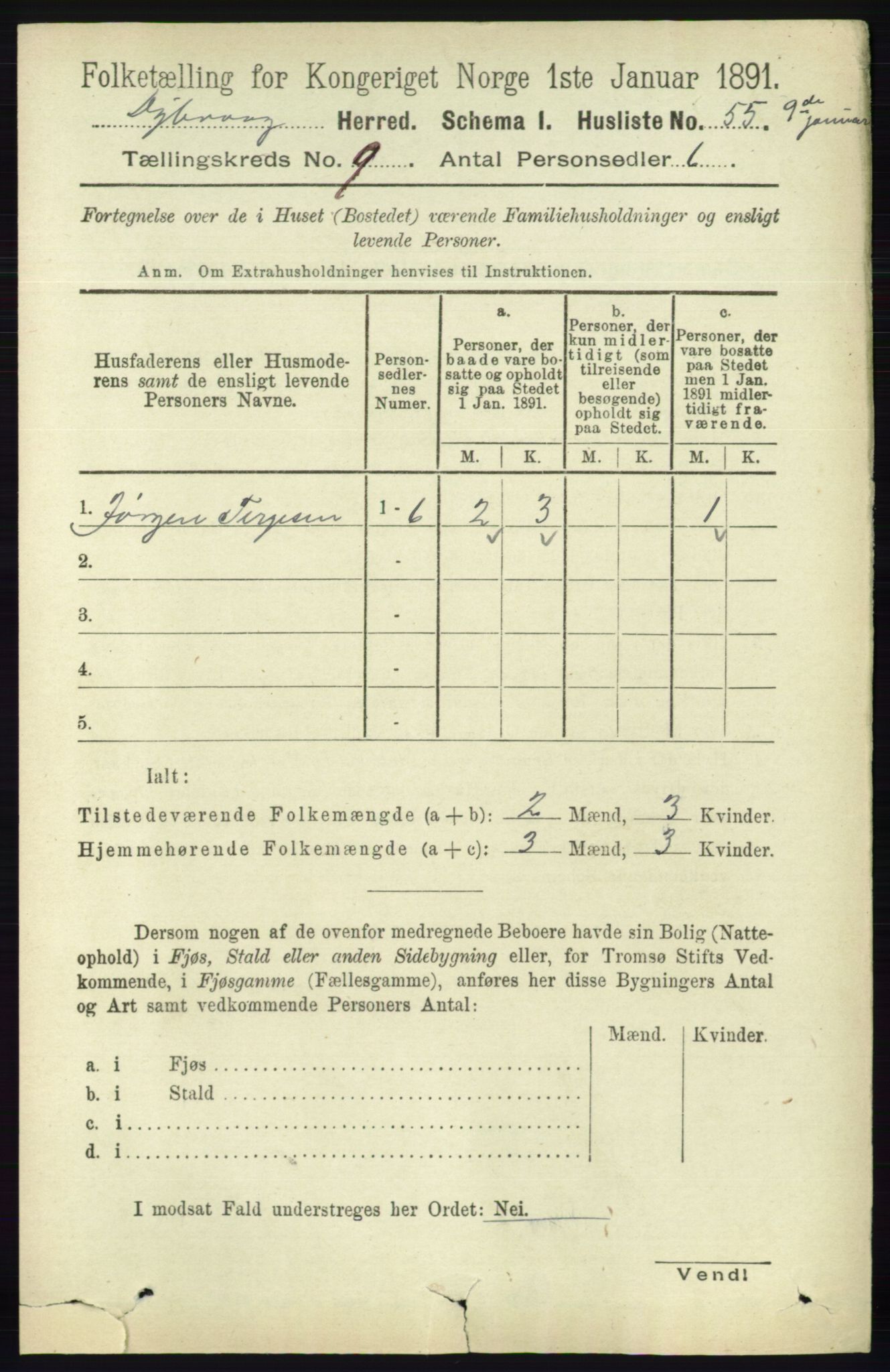 RA, 1891 census for 0915 Dypvåg, 1891, p. 3276