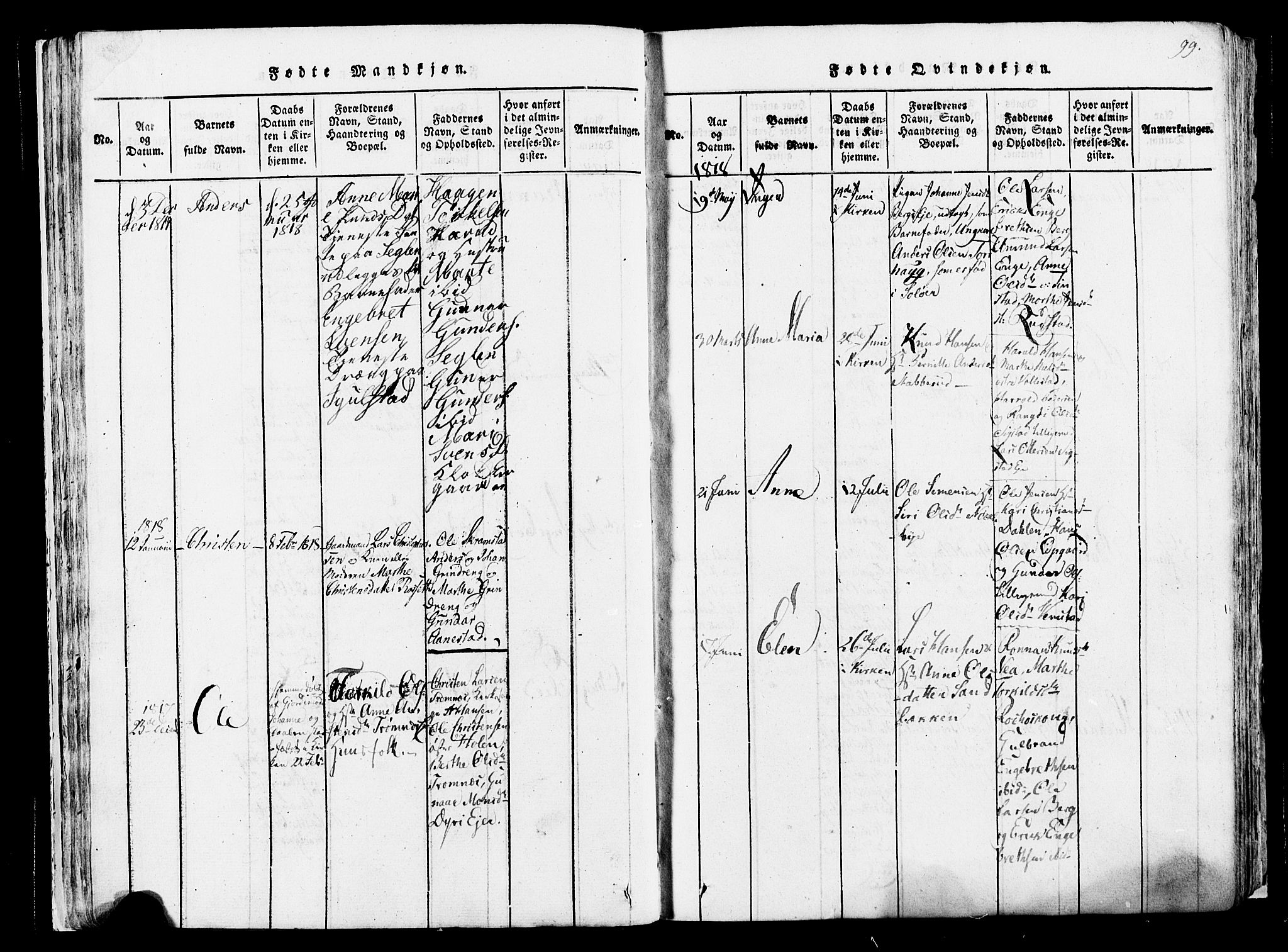 Løten prestekontor, AV/SAH-PREST-022/K/Ka/L0005: Parish register (official) no. 5, 1814-1832, p. 98-99