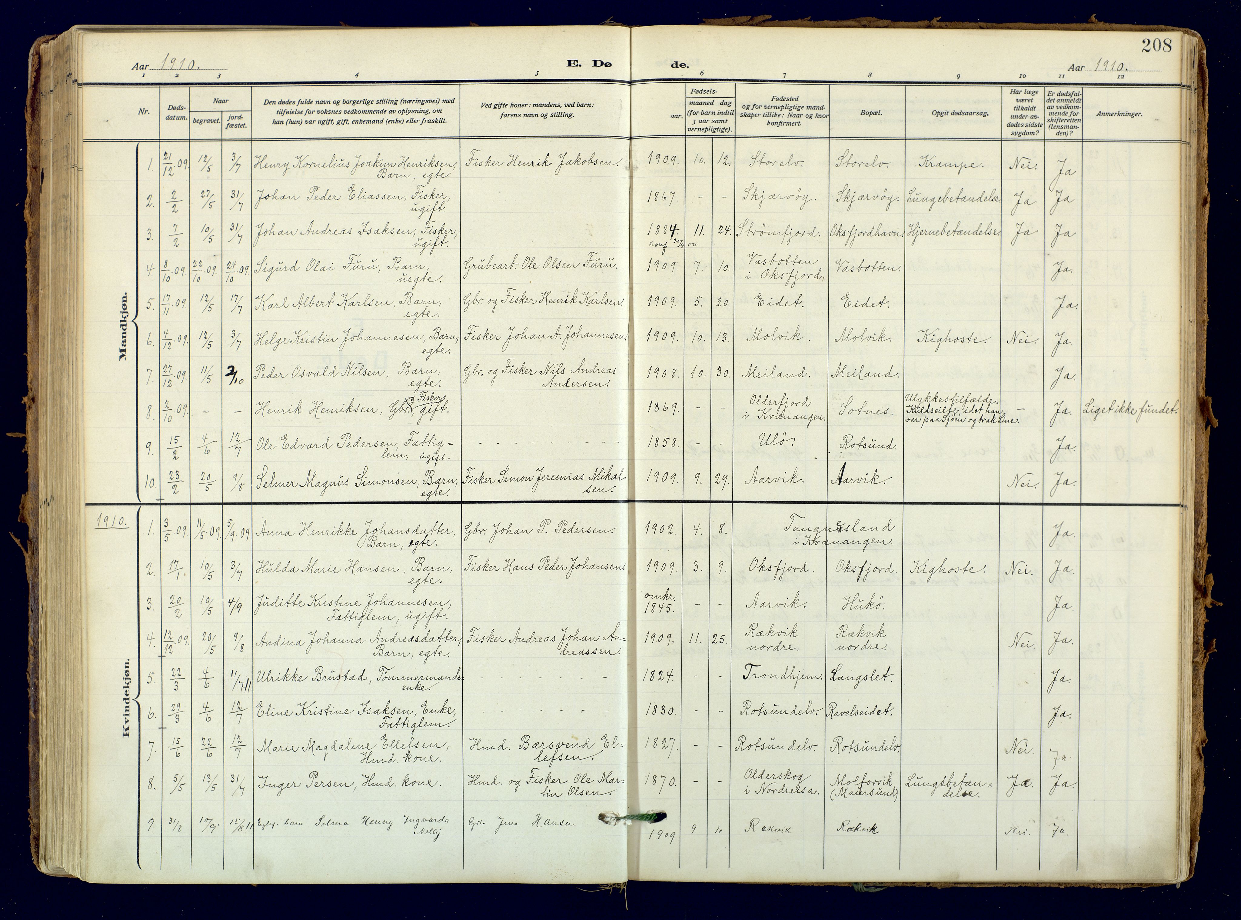 Skjervøy sokneprestkontor, SATØ/S-1300/H/Ha/Haa: Parish register (official) no. 18, 1910-1926, p. 208