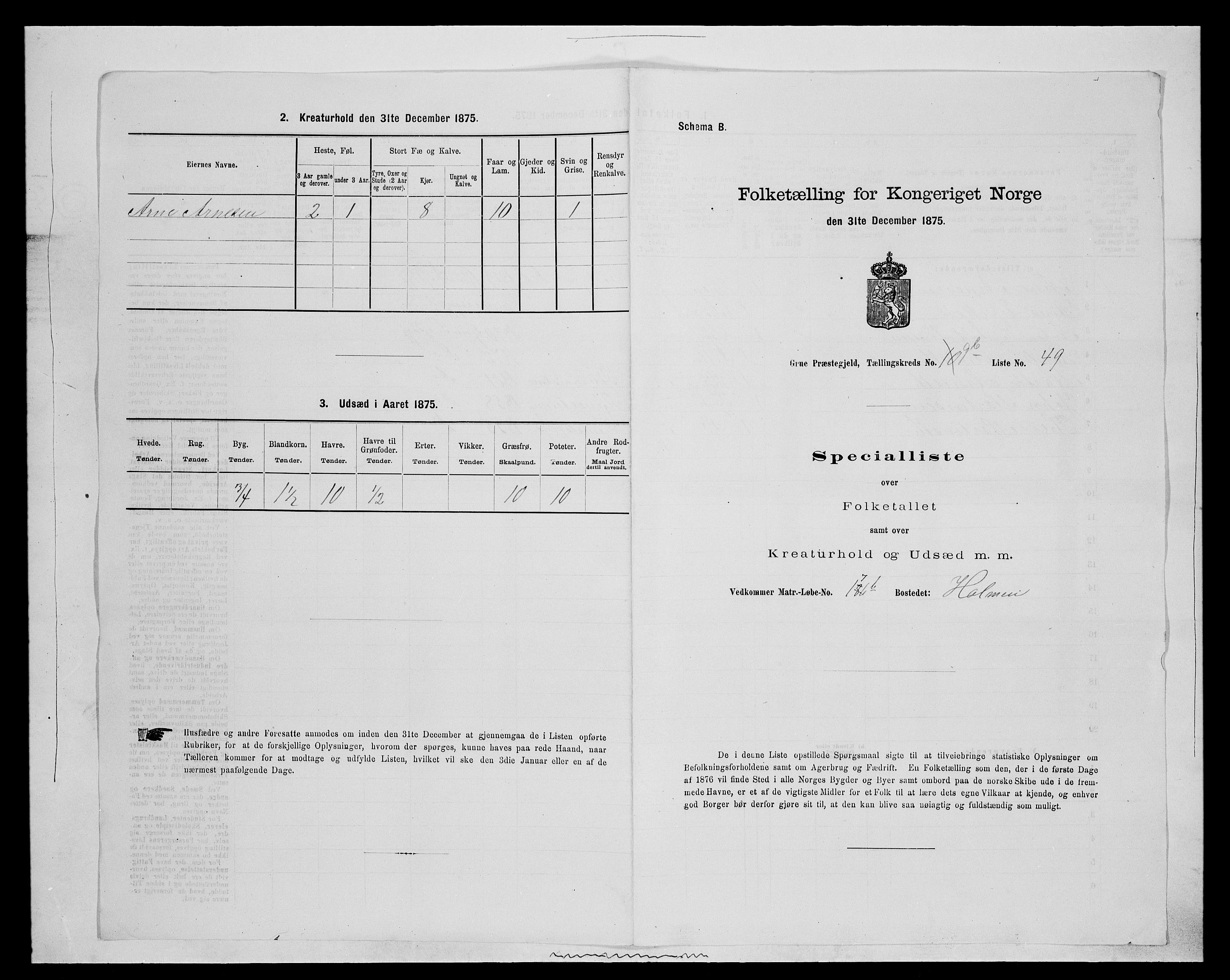 SAH, 1875 census for 0423P Grue, 1875, p. 1820