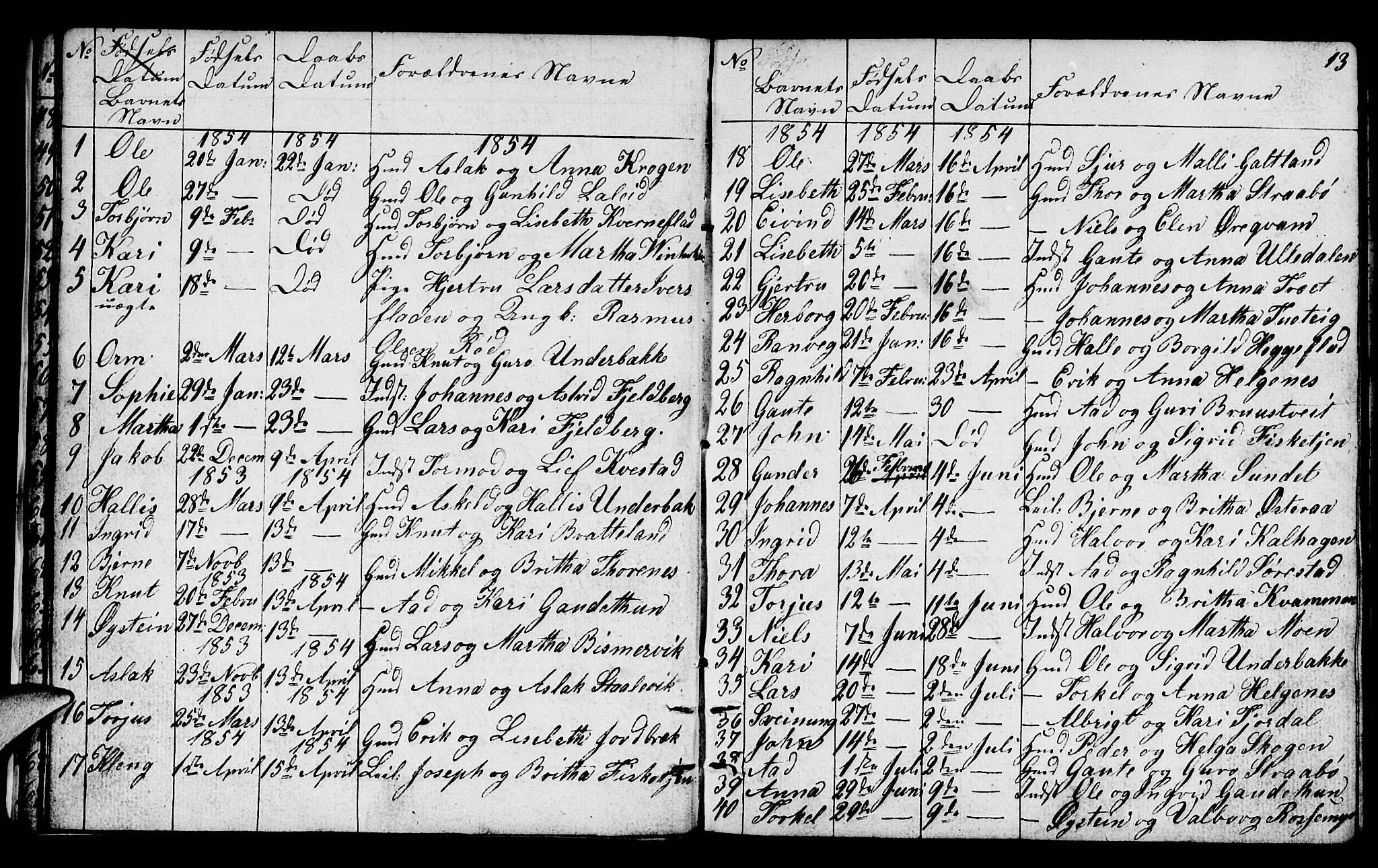 Suldal sokneprestkontor, AV/SAST-A-101845/01/V/L0003: Parish register (copy) no. B 3, 1848-1866, p. 13