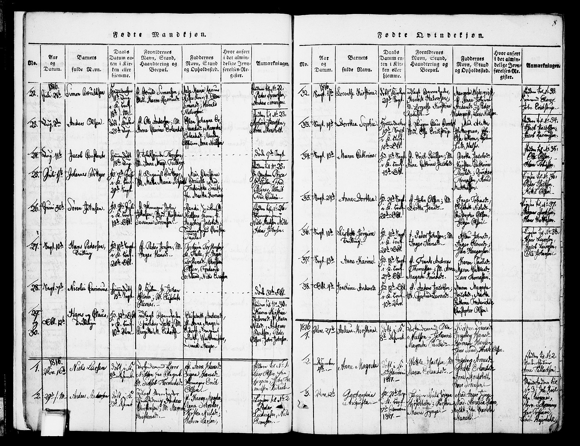 Skien kirkebøker, SAKO/A-302/F/Fa/L0005: Parish register (official) no. 5, 1814-1843, p. 8
