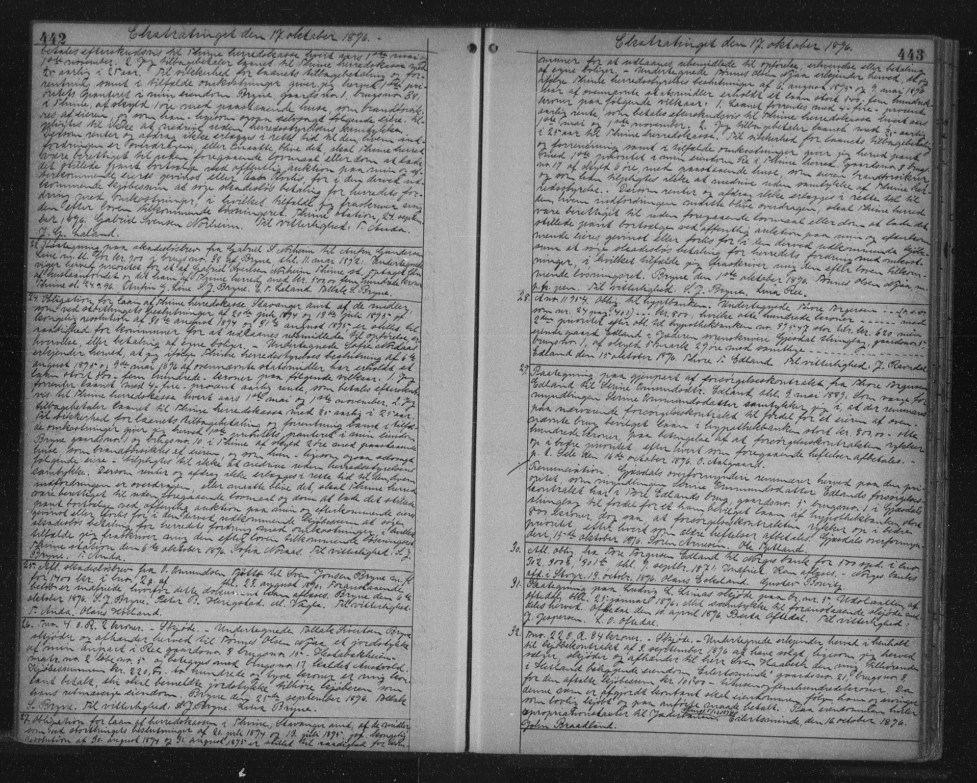 Jæren sorenskriveri, SAST/A-100310/01/4/41/41BF/L0013: Mortgage book no. 20a, 1895-1896, p. 442-443