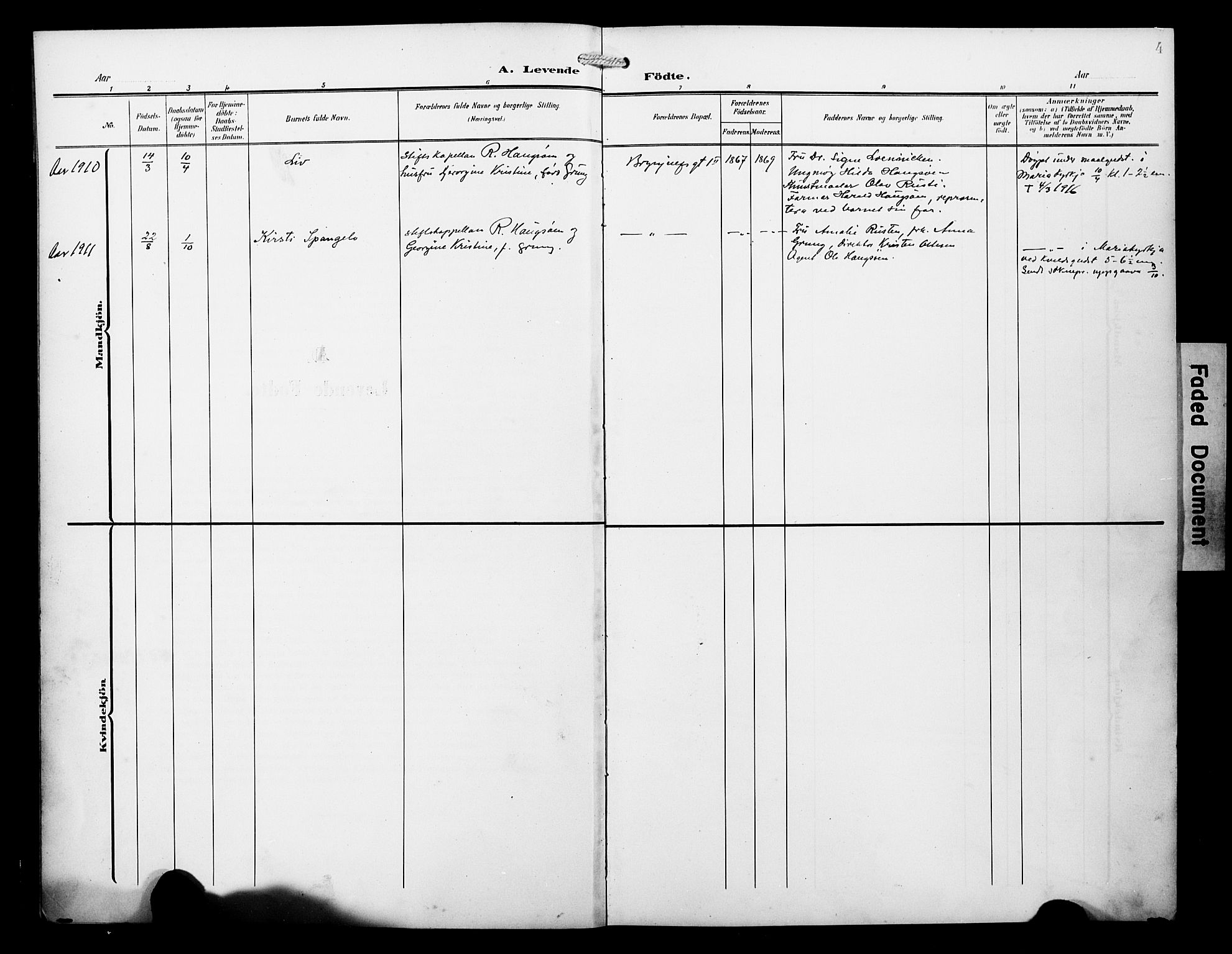 Arkivreferanse mangler*, SAB/-: Parish register (official) no. A 1, 1907-1928, p. 4