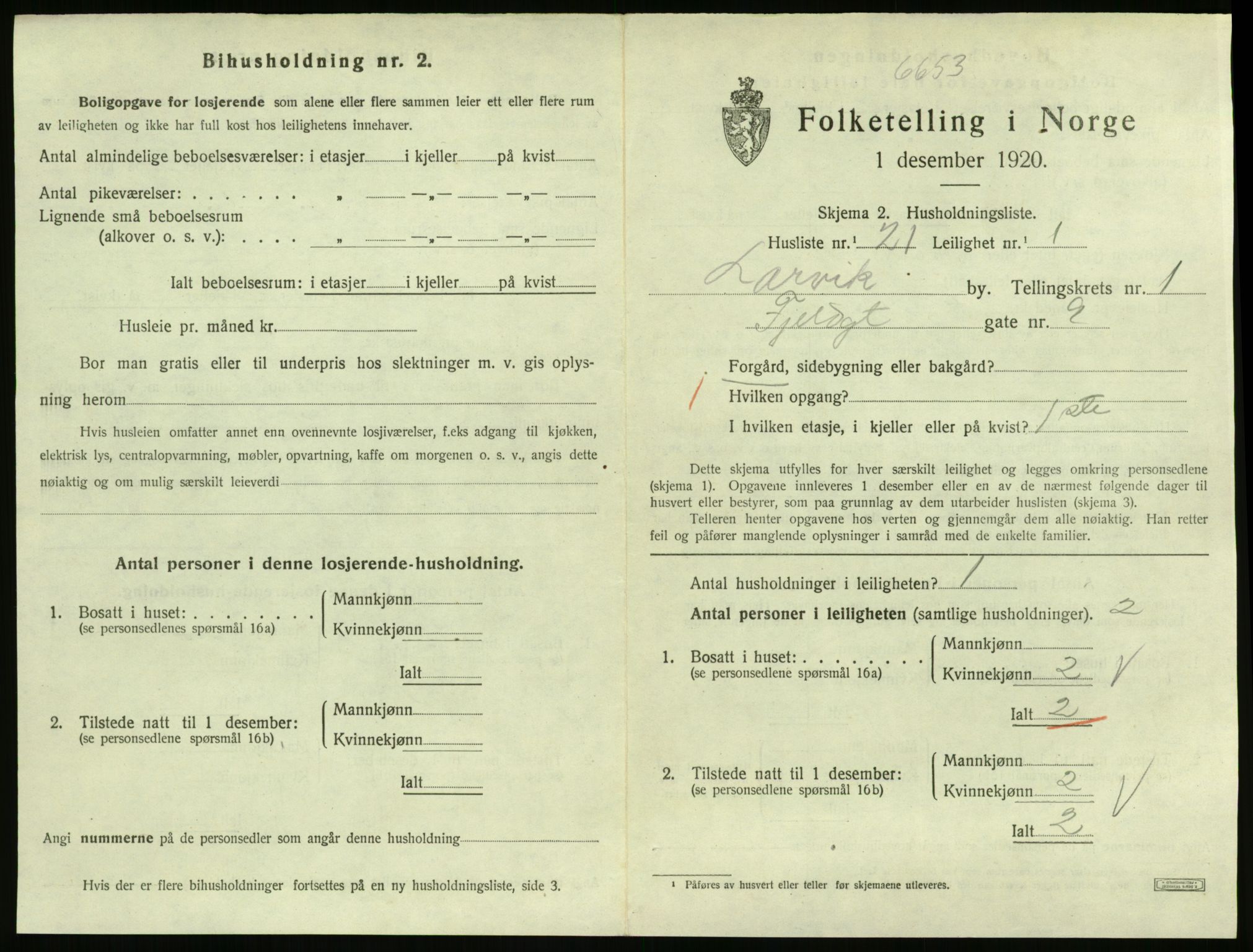 SAKO, 1920 census for Larvik, 1920, p. 3094