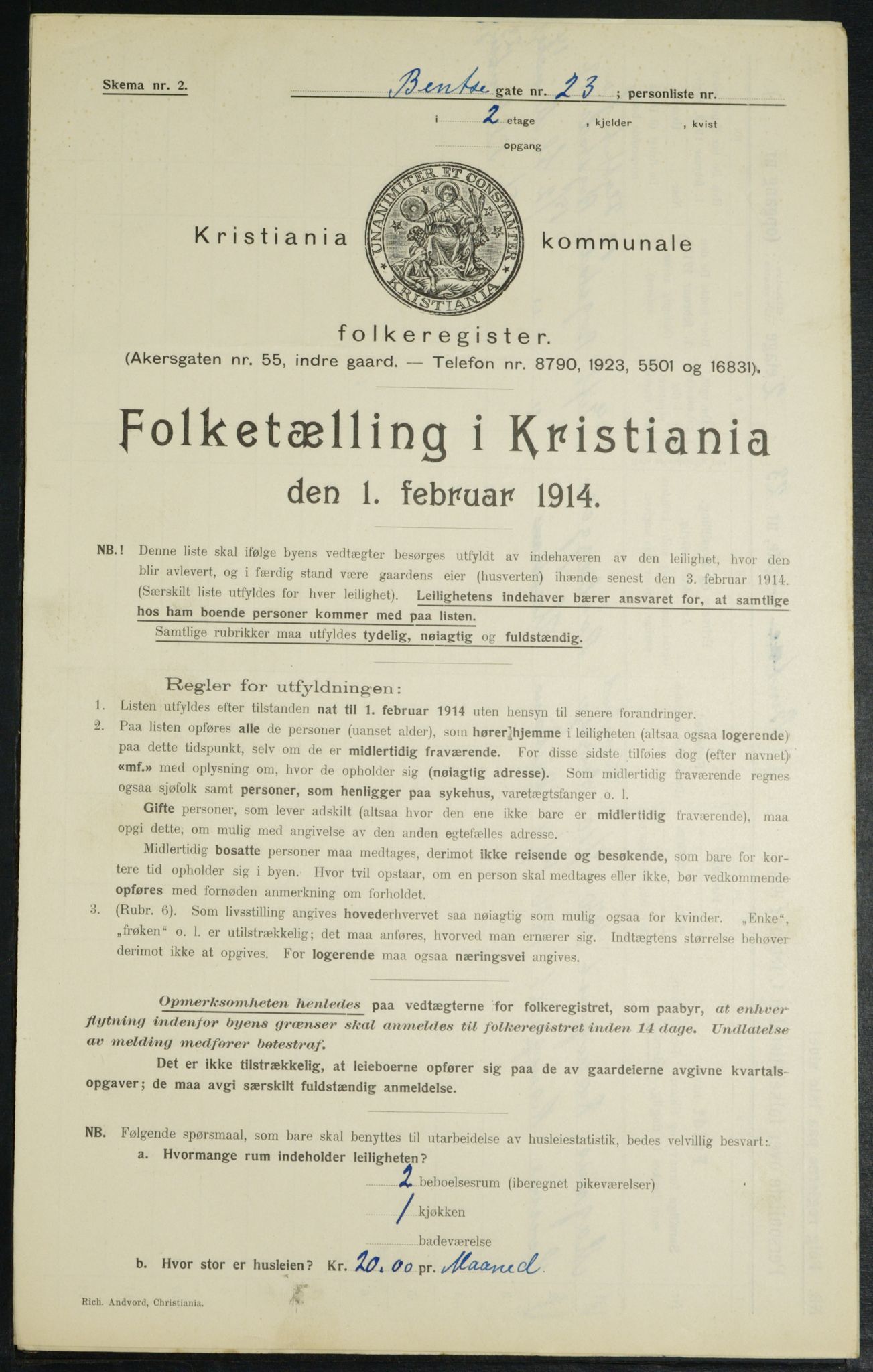 OBA, Municipal Census 1914 for Kristiania, 1914, p. 3689