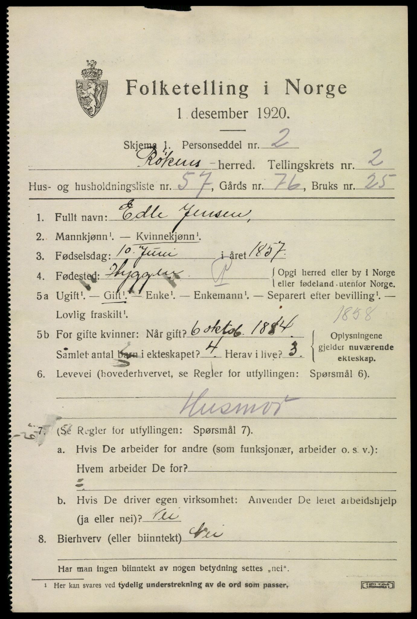 SAKO, 1920 census for Røyken, 1920, p. 3624