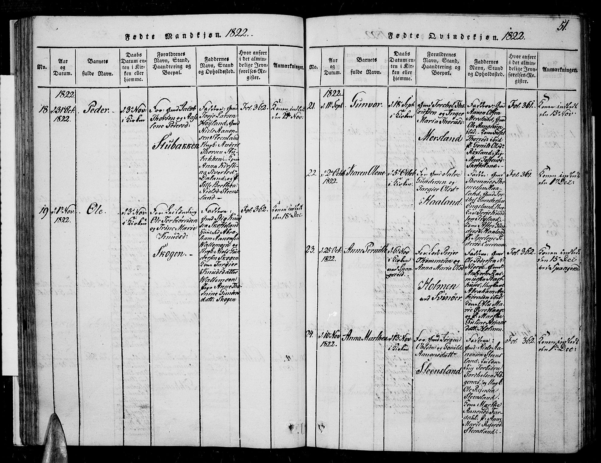 Sør-Audnedal sokneprestkontor, AV/SAK-1111-0039/F/Fa/Fab/L0005: Parish register (official) no. A 5, 1816-1830, p. 51