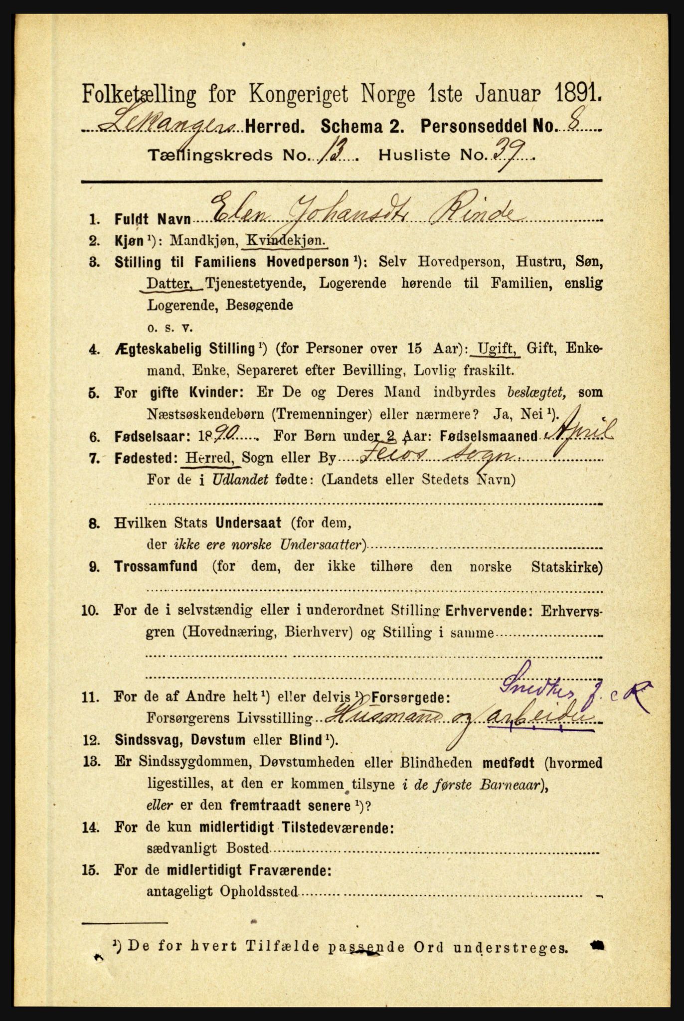 RA, 1891 census for 1419 Leikanger, 1891, p. 2687