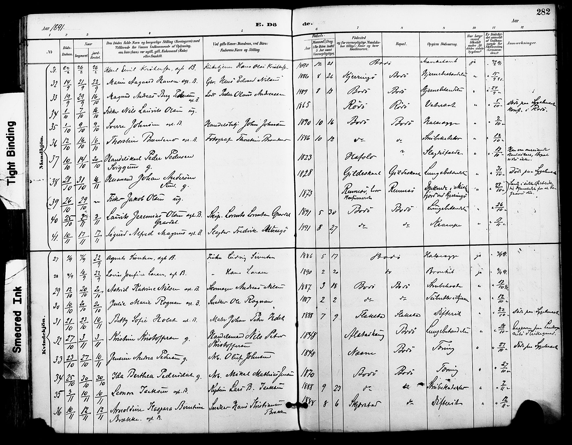 Ministerialprotokoller, klokkerbøker og fødselsregistre - Nordland, AV/SAT-A-1459/801/L0010: Parish register (official) no. 801A10, 1888-1899, p. 282