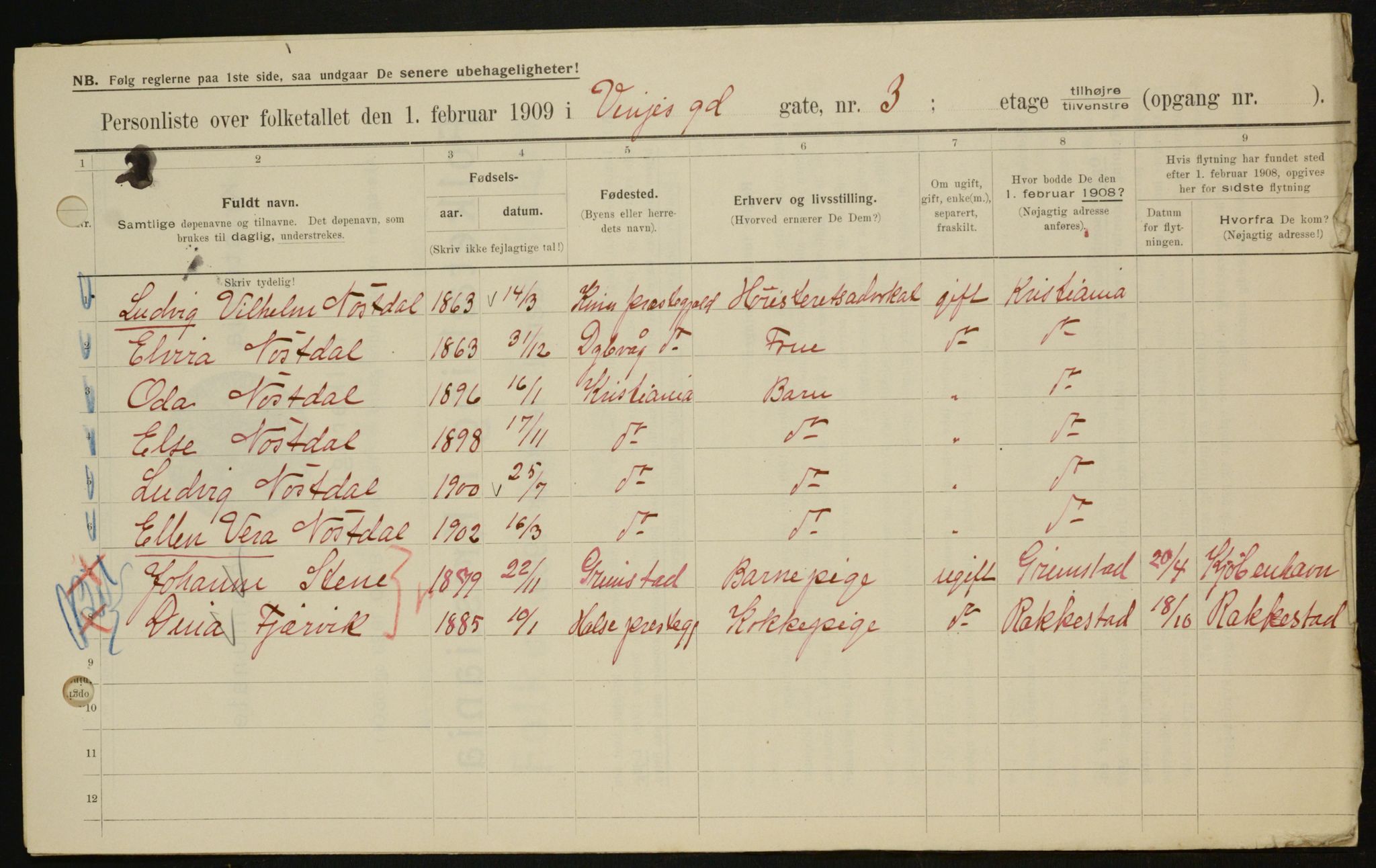 OBA, Municipal Census 1909 for Kristiania, 1909, p. 3115