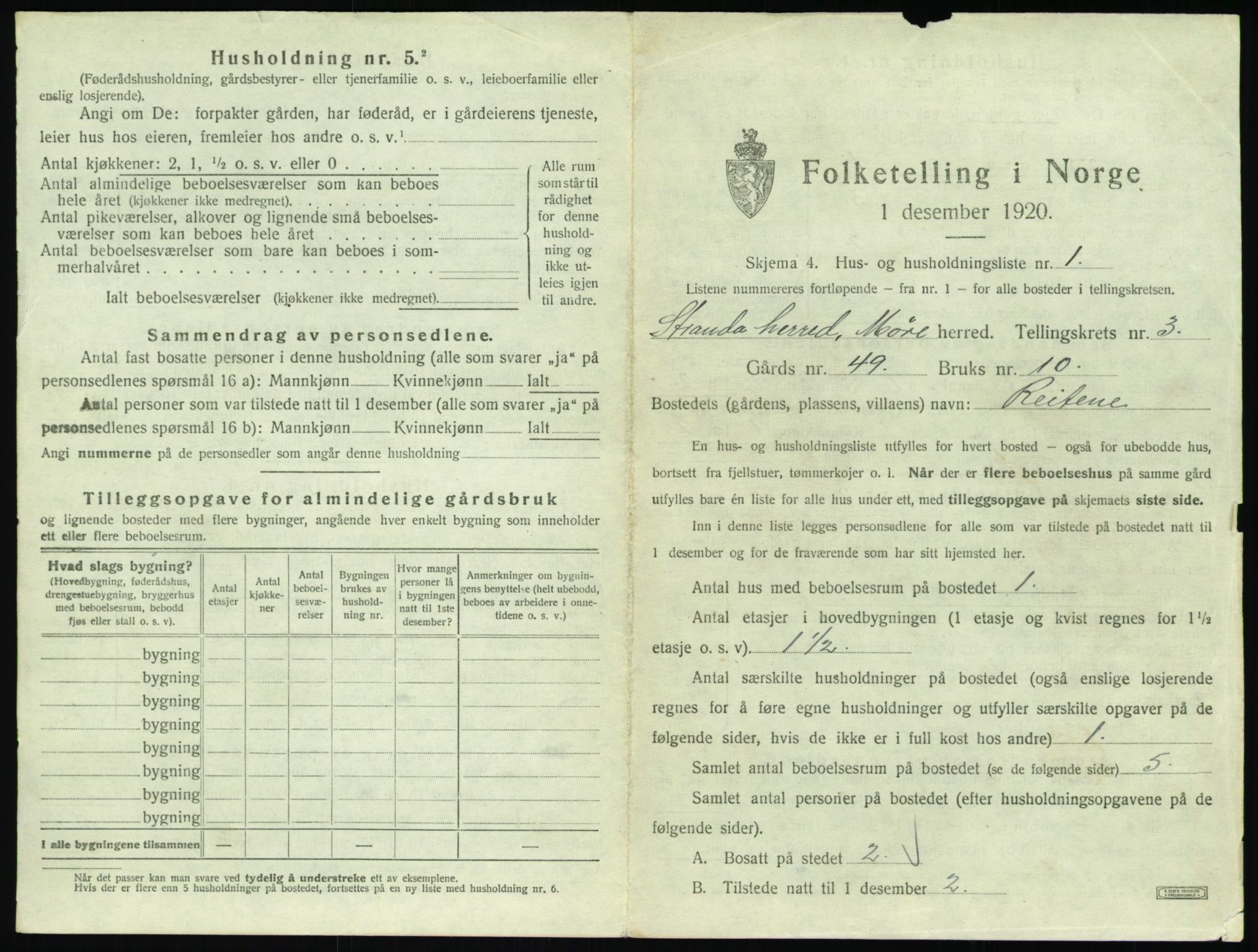 SAT, 1920 census for Stranda, 1920, p. 195