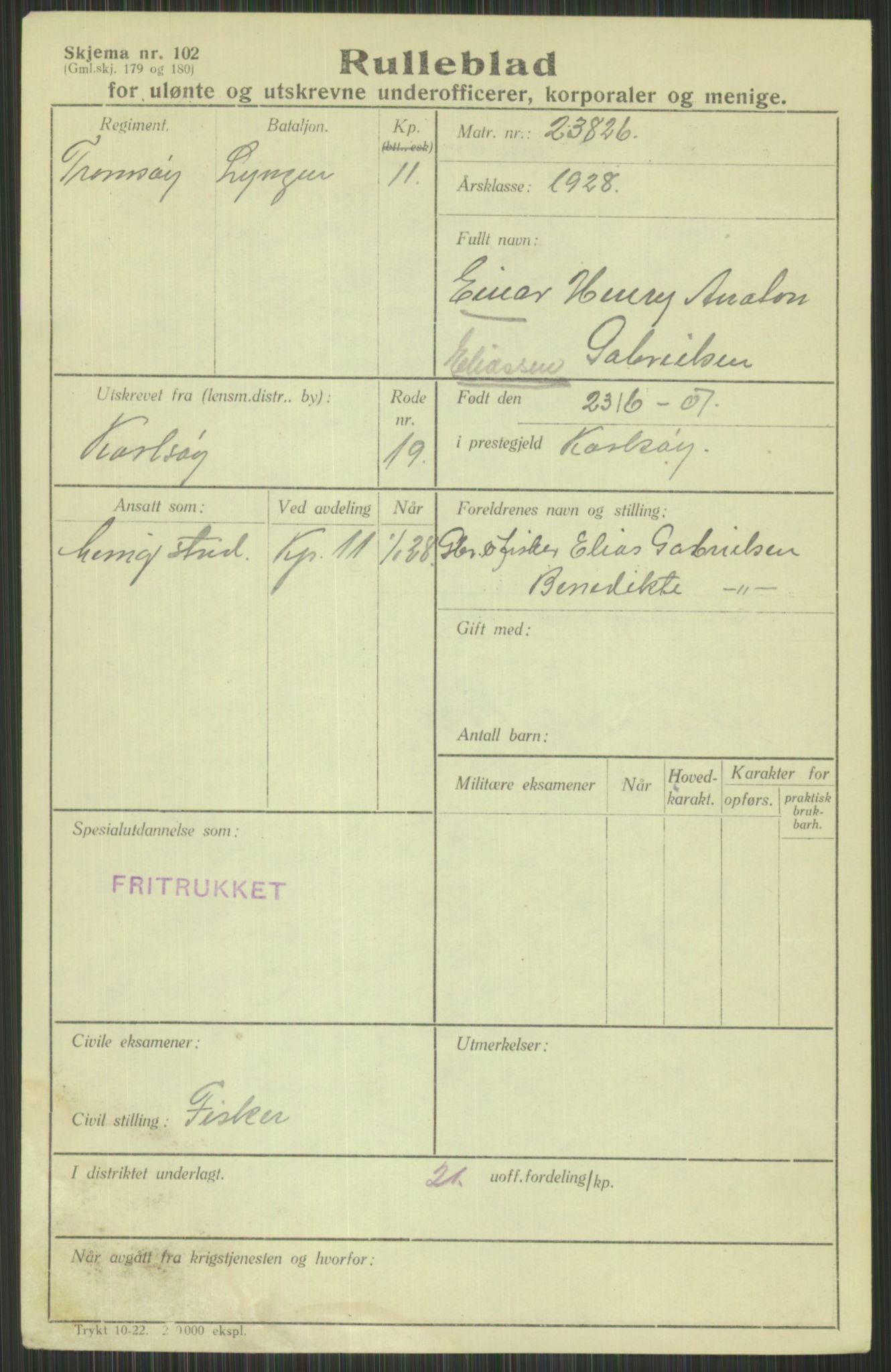 Forsvaret, Troms infanteriregiment nr. 16, AV/RA-RAFA-3146/P/Pa/L0013/0003: Rulleblad / Rulleblad for regimentets menige mannskaper, årsklasse 1928, 1928, p. 93