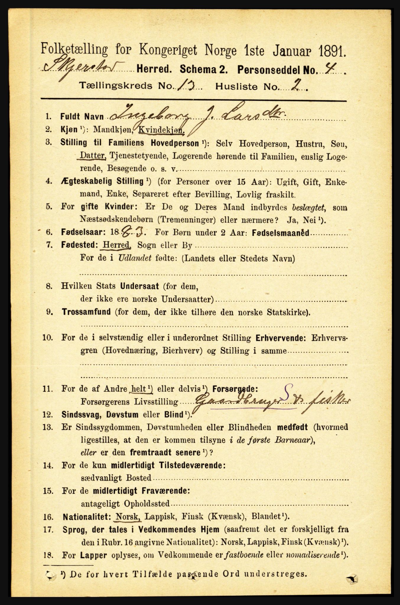 RA, 1891 census for 1842 Skjerstad, 1891, p. 4411