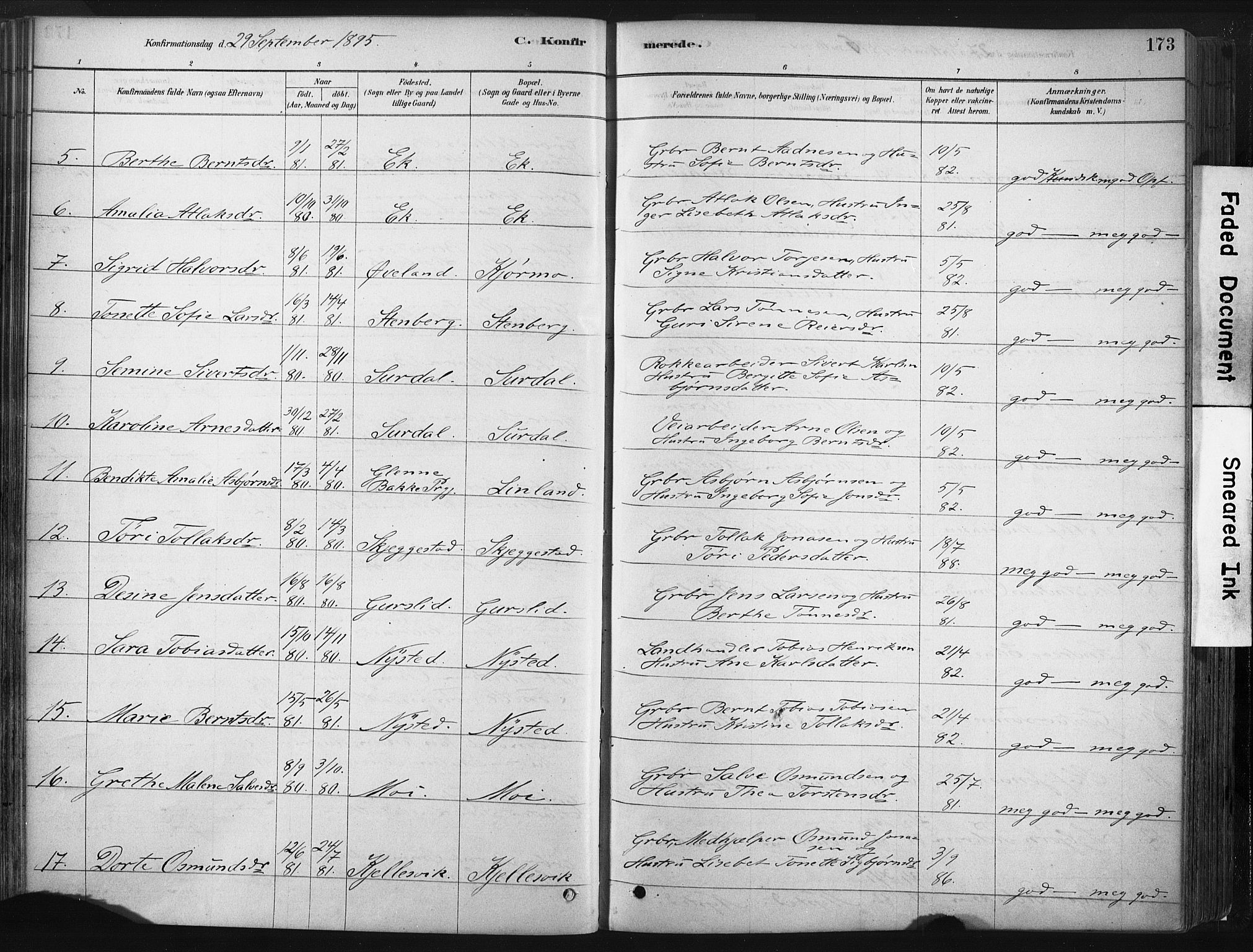 Lund sokneprestkontor, SAST/A-101809/S06/L0011: Parish register (official) no. A 10, 1877-1904, p. 173