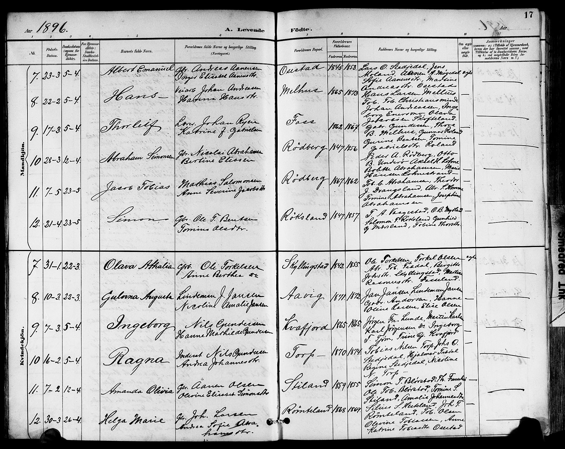 Sør-Audnedal sokneprestkontor, AV/SAK-1111-0039/F/Fb/Fbb/L0006: Parish register (copy) no. B 6, 1893-1915, p. 17