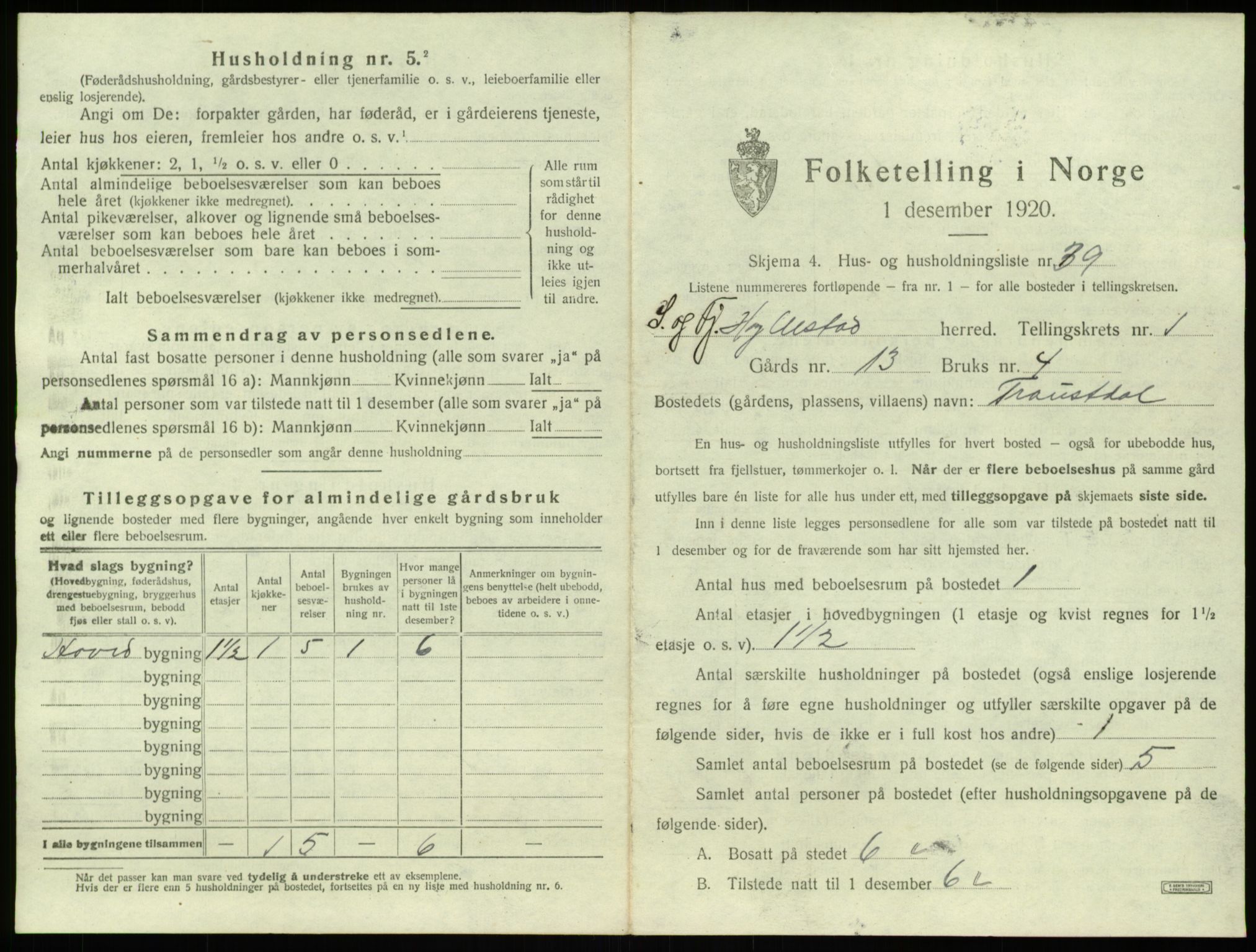 SAB, 1920 census for Hyllestad, 1920, p. 125