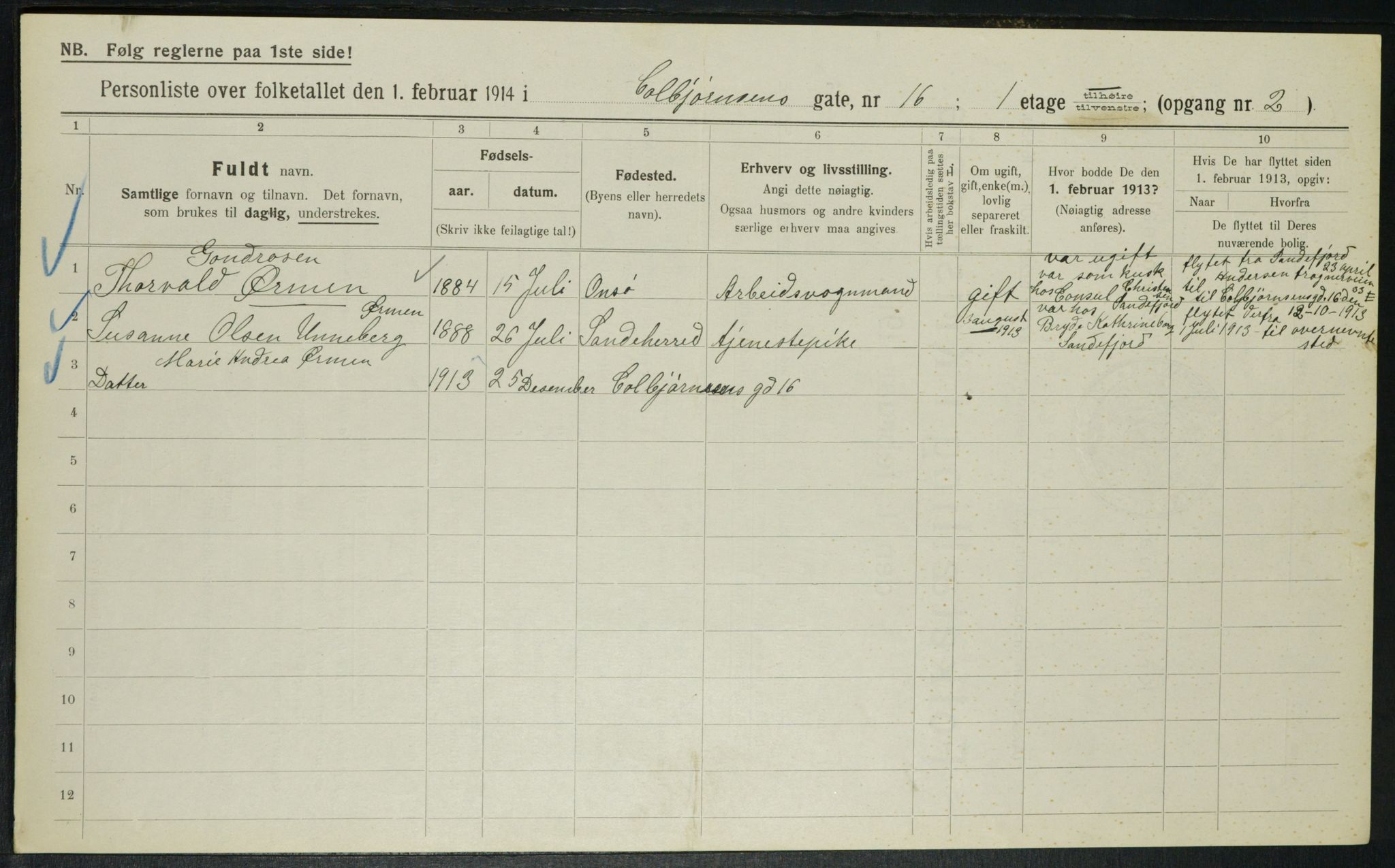 OBA, Municipal Census 1914 for Kristiania, 1914, p. 13206