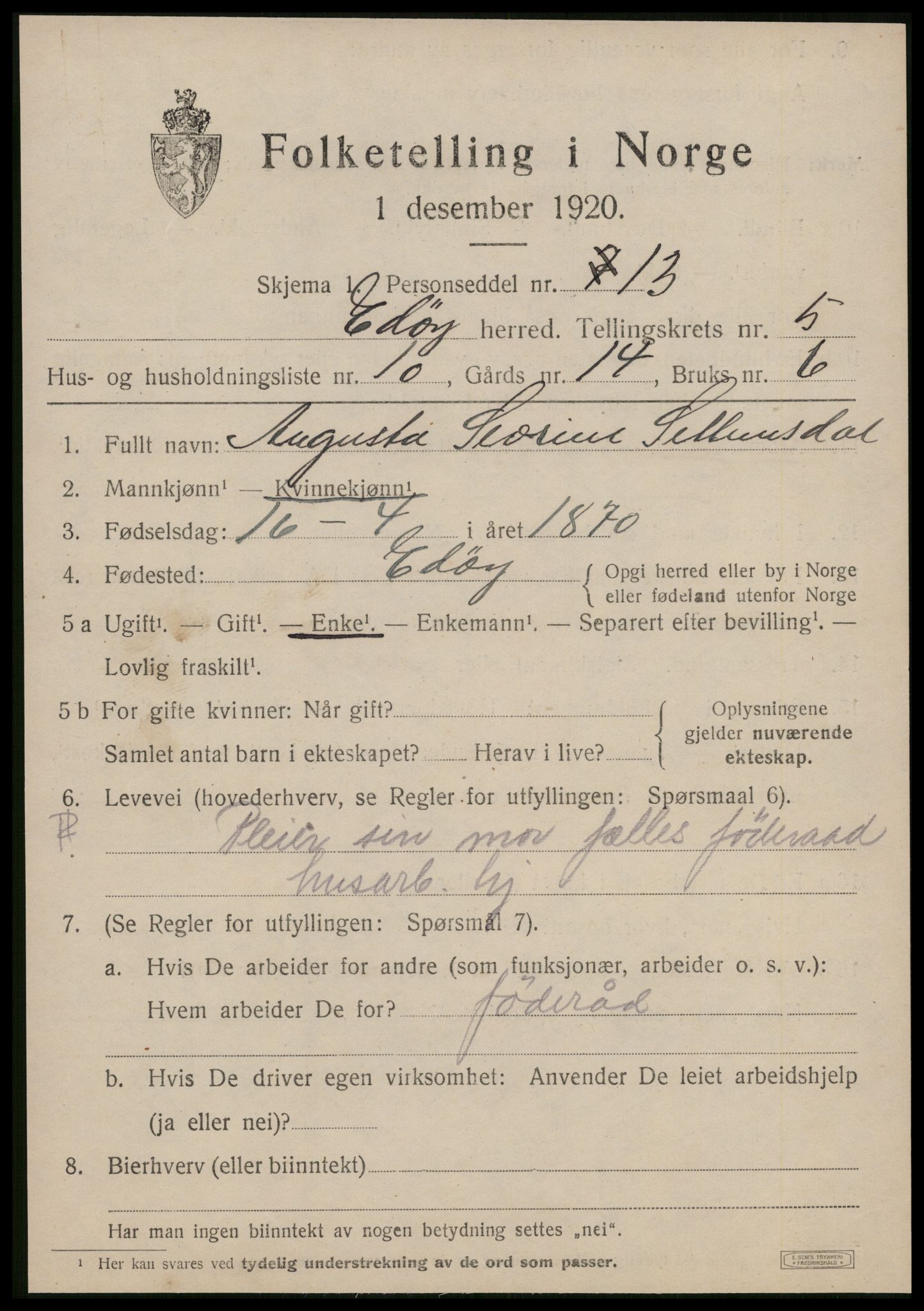 SAT, 1920 census for Edøy, 1920, p. 1758